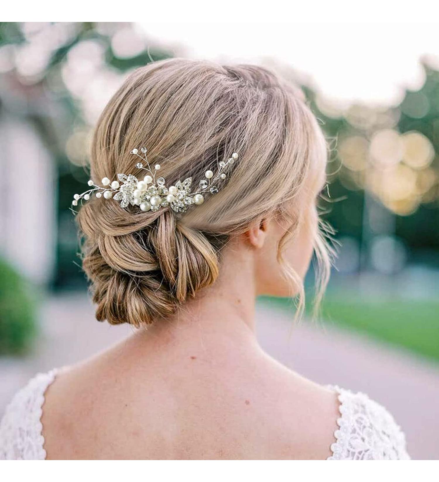 Crystal Pearl Bridal Hair Comb - Wedding Headpiece for Bride & Bridesmaids | Rhinestone Hair Accessory for Women & Girls - A-silver - Buy Online on GoSupps.com