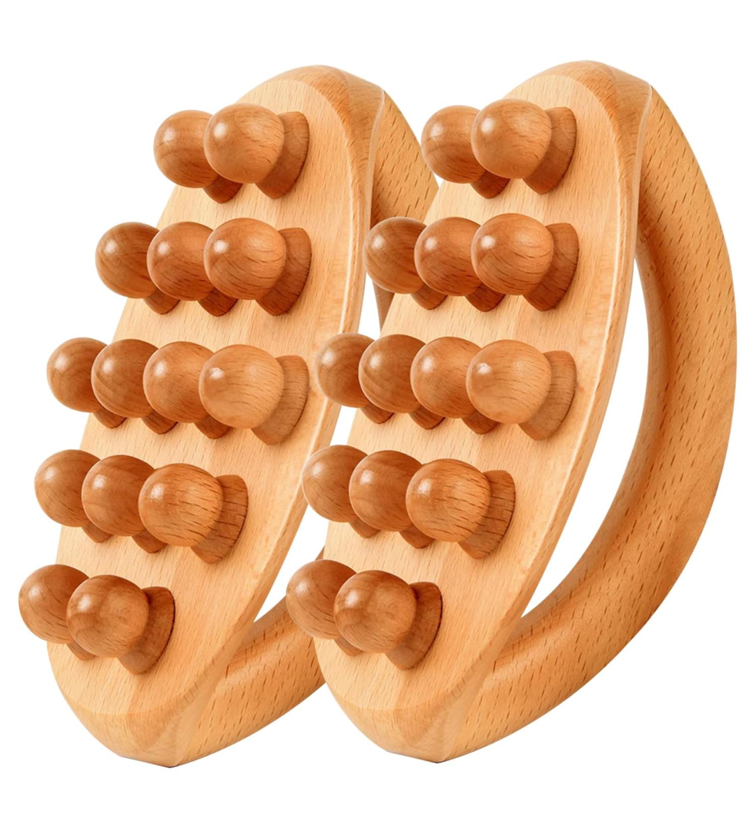 Buy 2PCs Wood Massage Roller & Therapy Tools - 14 Pearl Wood Lymph Drainage Cellulite Massage & Gua Sha - Enhance Body Shape Today! - Buy Online on GoSupps.com