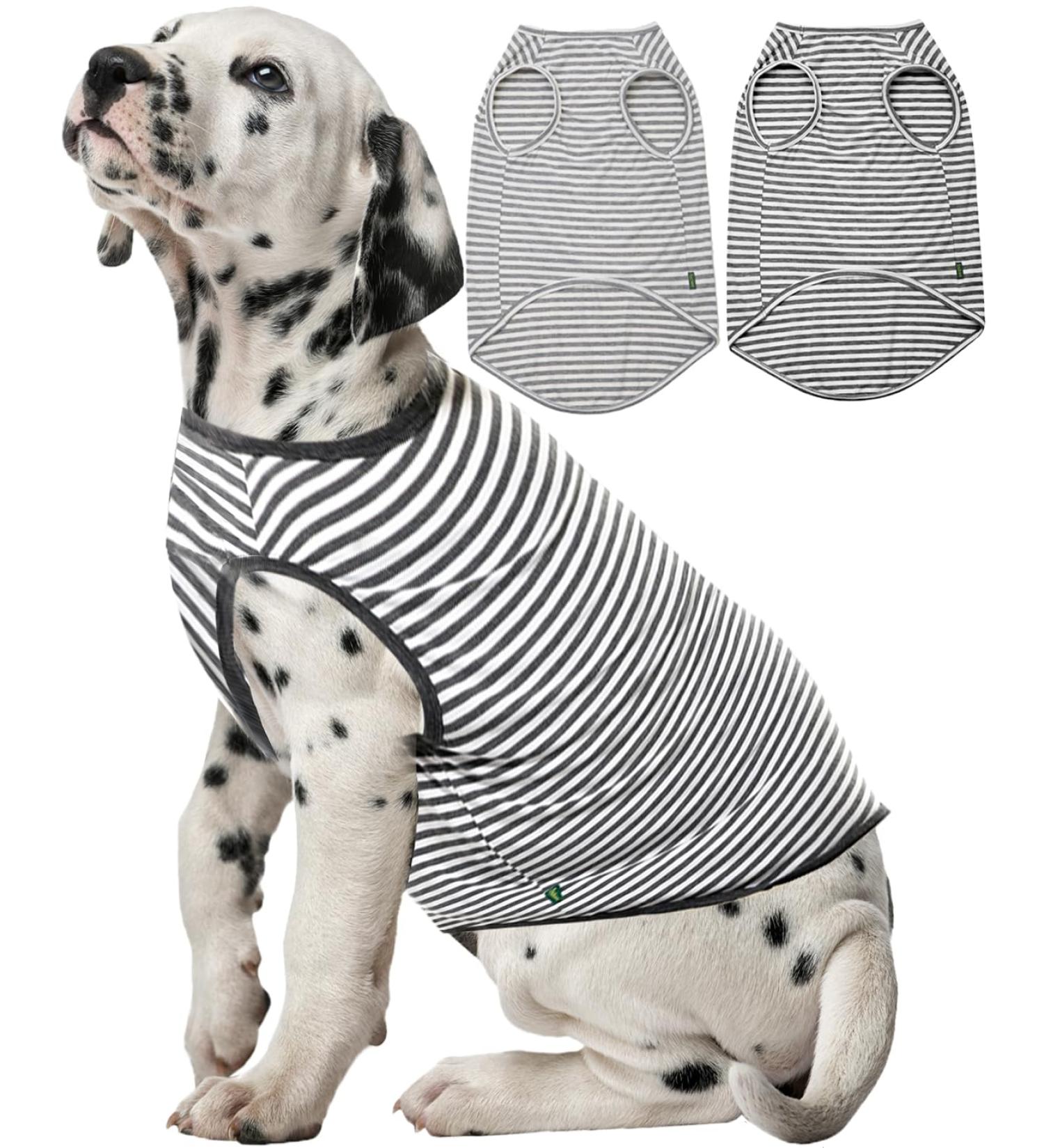 Sychien Dog T-Shirt 2-Pack - Soft Combed Cotton Breathable & Sun Protection - Large Gray-White Striped Shirt for Boys Girls & Dogs - Buy Online on GoSupps.com