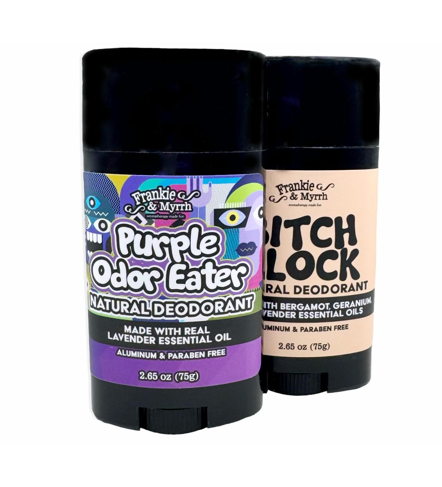 Shop Frankie and Myrrh Lavender Deo Duo - Natural Deodorant 2 Pack | B!#CH Block & Purple Odor Eater - Buy Online on GoSupps.com