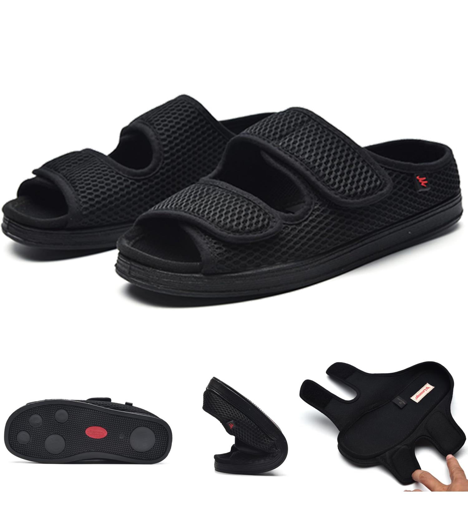 Men's Diabetic Shoes - Extra Wide Width Slippers & Walking Shoes with Adjustable Closure Arch Support for Swollen Feet & Plantar Fasciitis - Size 10 - Black - Buy Online on GoSupps.com