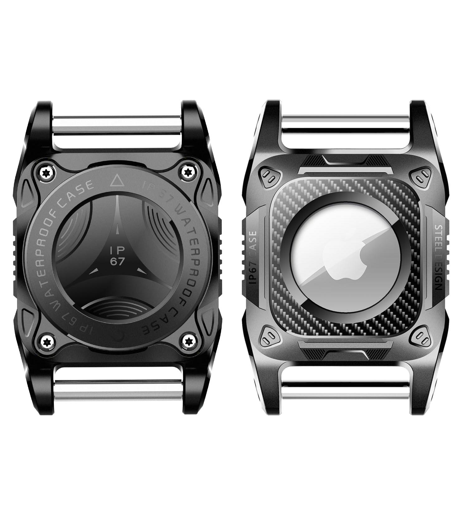 IP68 Waterproof Airtag Dog Pendant - 2 Pack | Apple Airtag Holder & Keychain - Black with Handle - Buy Online on GoSupps.com