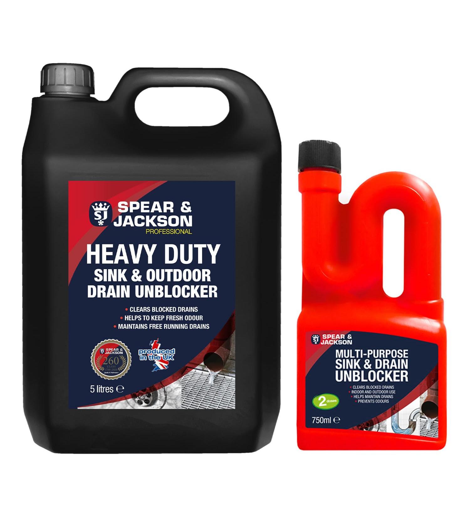 Spear & Jackson Multi-Purpose Sink & Drain Unblocker 5 Litre and 750 ml Clears Blocked Drains - Buy Online on GoSupps.com