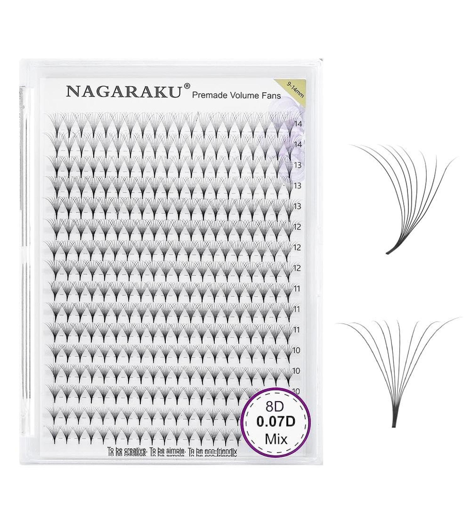 Nagaraku 8D 0.07mm D Curl Prefabricated Eyelash Extensions | 320pcs Premade Fans 9-14mm Mix Light & Tight | Shop Internationally - Buy Online on GoSupps.com