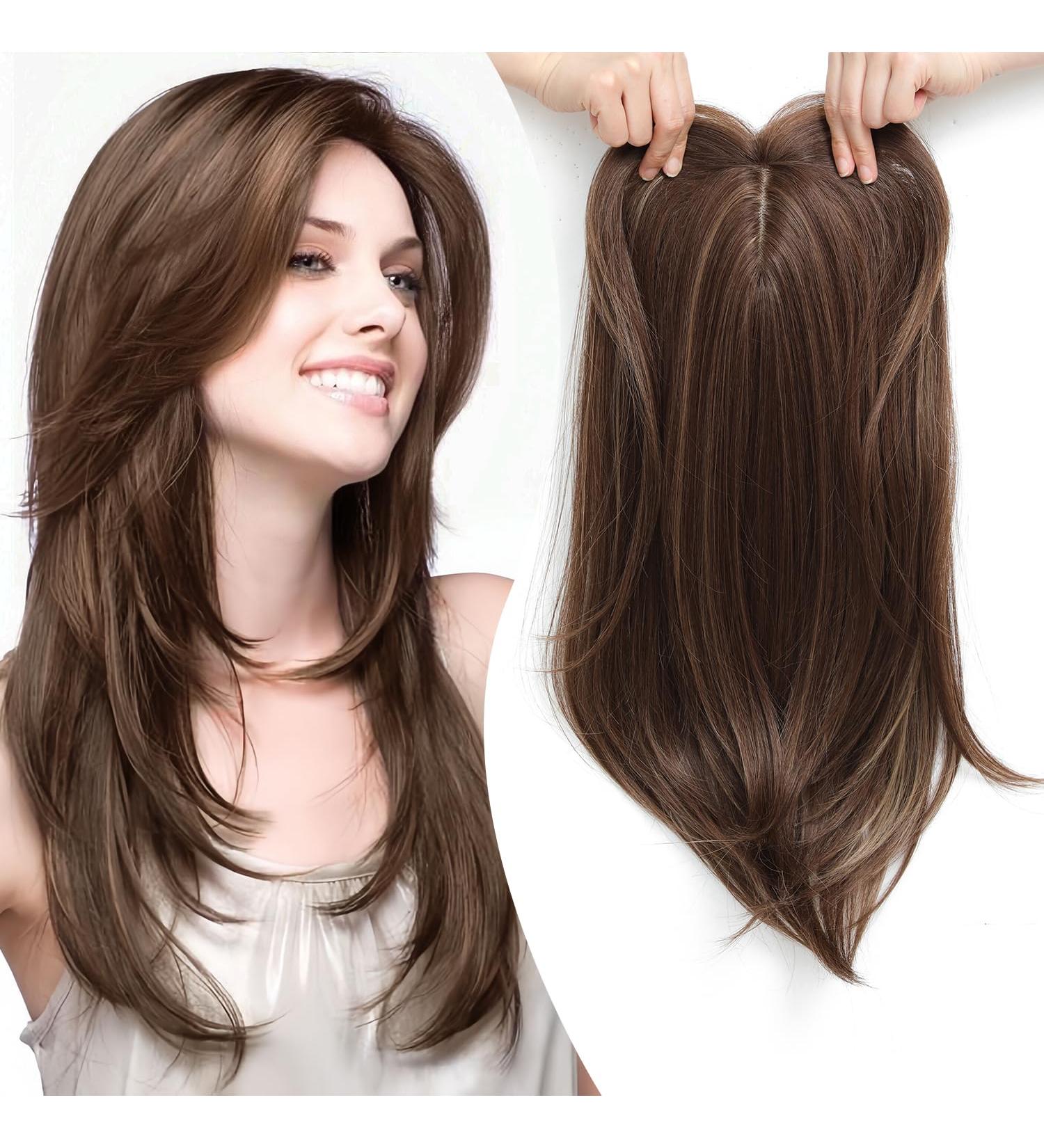 Ms Taj 18inch Dark Golden Brown Hair Topper for Thinning Hair - Long Layered Synthetic Clip-in Hair Piece for Women - Buy Online on GoSupps.com