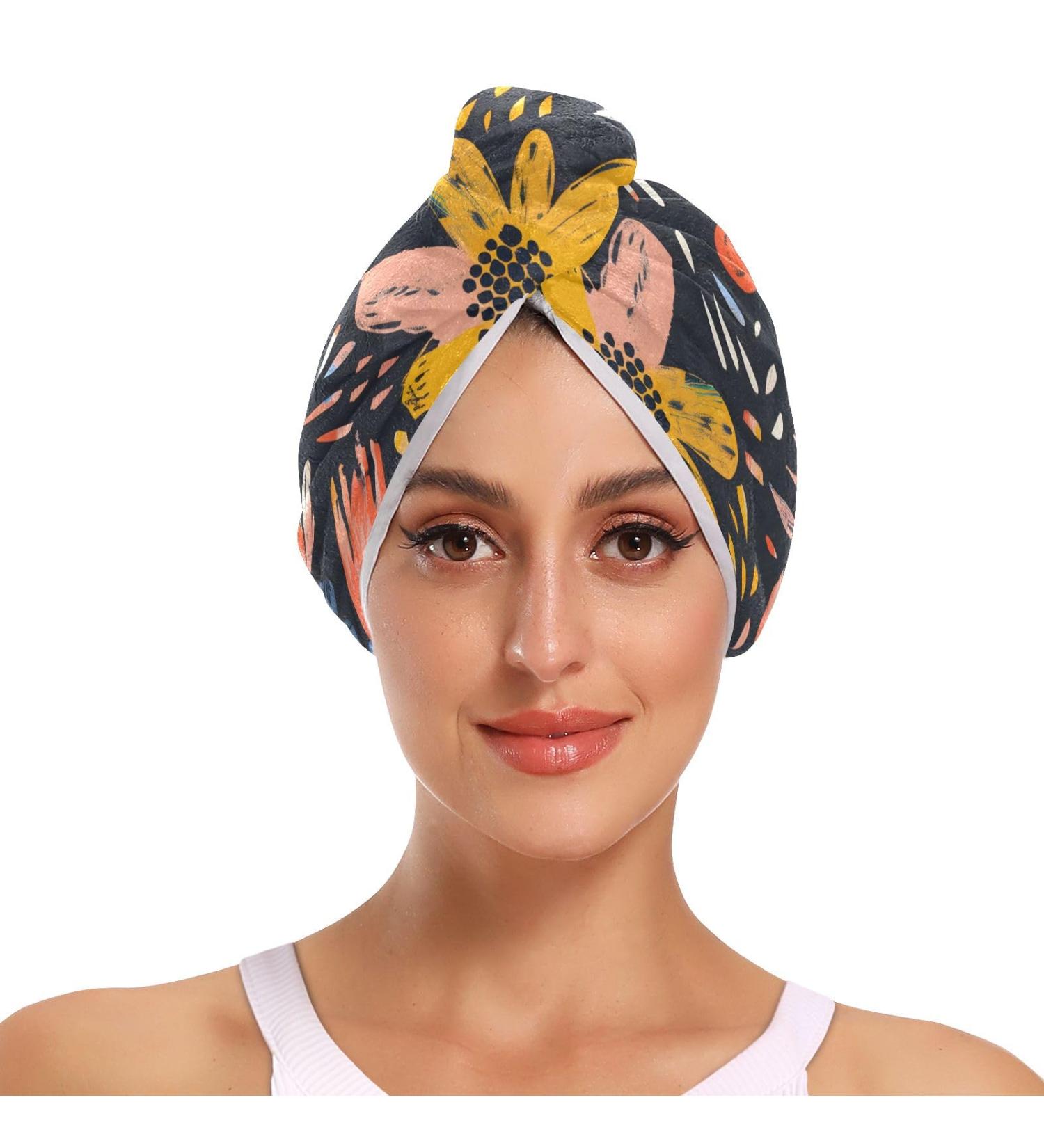 Flower Graffiti Hair Towel 2 Pack | Super Absorbent Quick Dry Hair Turbans for Women & Girls - Buy Online on GoSupps.com