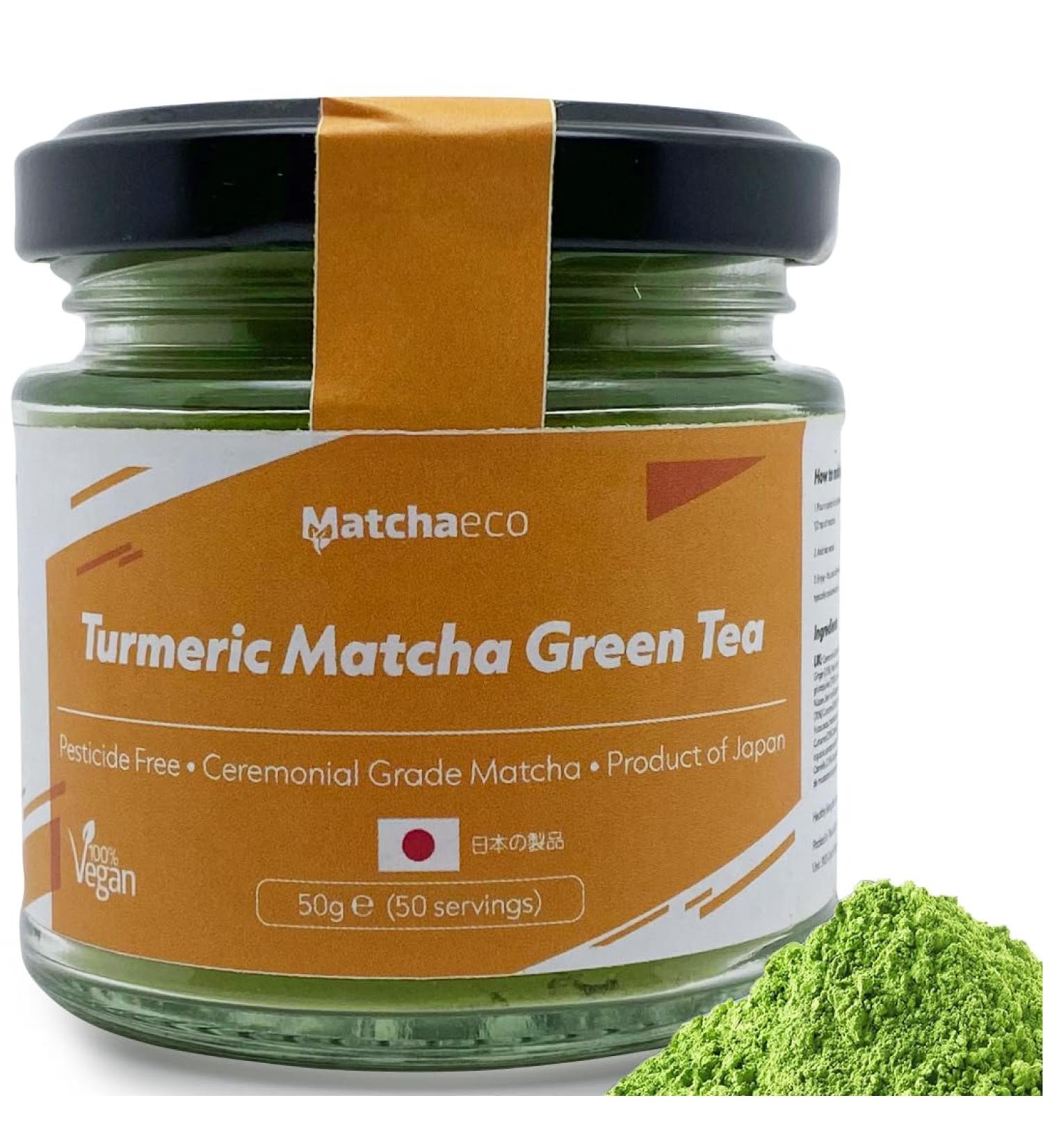 Matchaeco 50g Japanese Turmeric Matcha Green Tea Powder | Stone Ground Ceremonial Grade From Japan | Vegan Baking & Matcha Latte | Pesticide-Free | Eco-Friendly Packaging - Buy Online on GoSupps.com