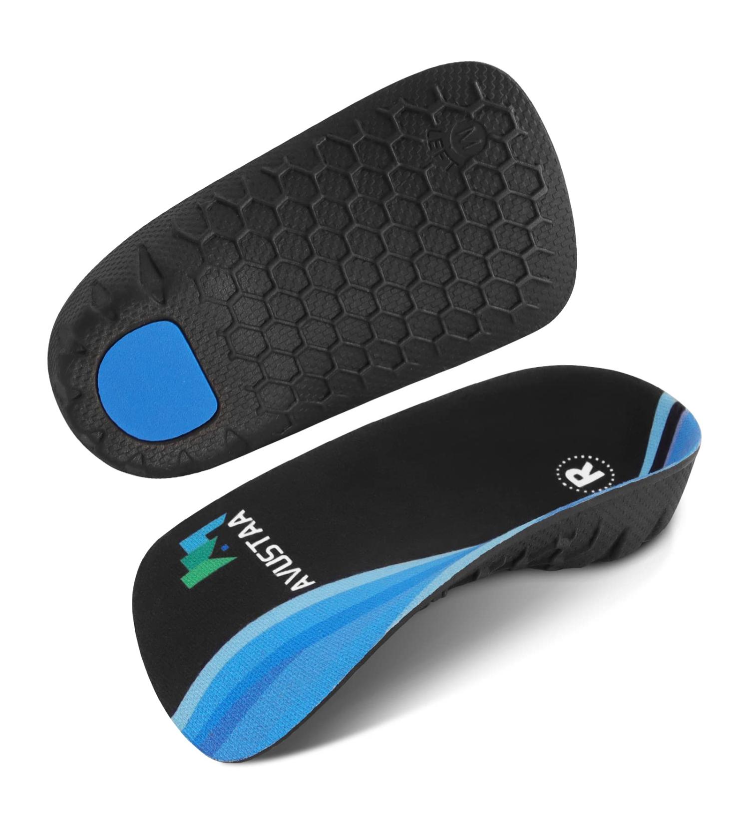High Arch Support Insoles 3/4 Orthotic Inserts for Flat Feet Plantar Fasciitis Relief | Overpronation Running Shoe Insoles for Men & Women - Black/Blue (L Men 9-11 Women 10-12) - Buy Online on GoSupps.com