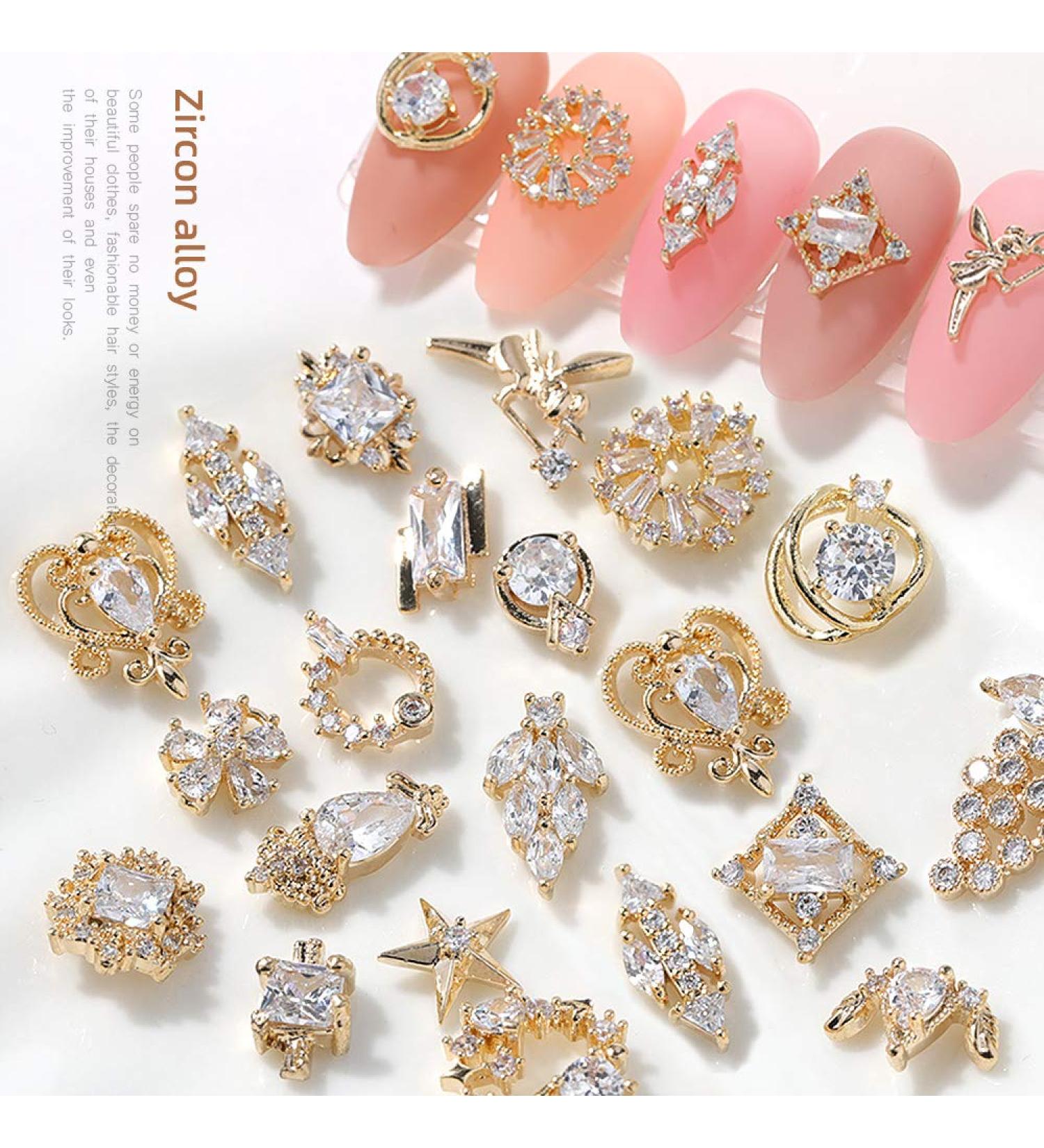 22 Pieces of 3D luxury clear shining zircon alloy nail art decoration charming fashion DIY unique nail art works - Buy Online on GoSupps.com