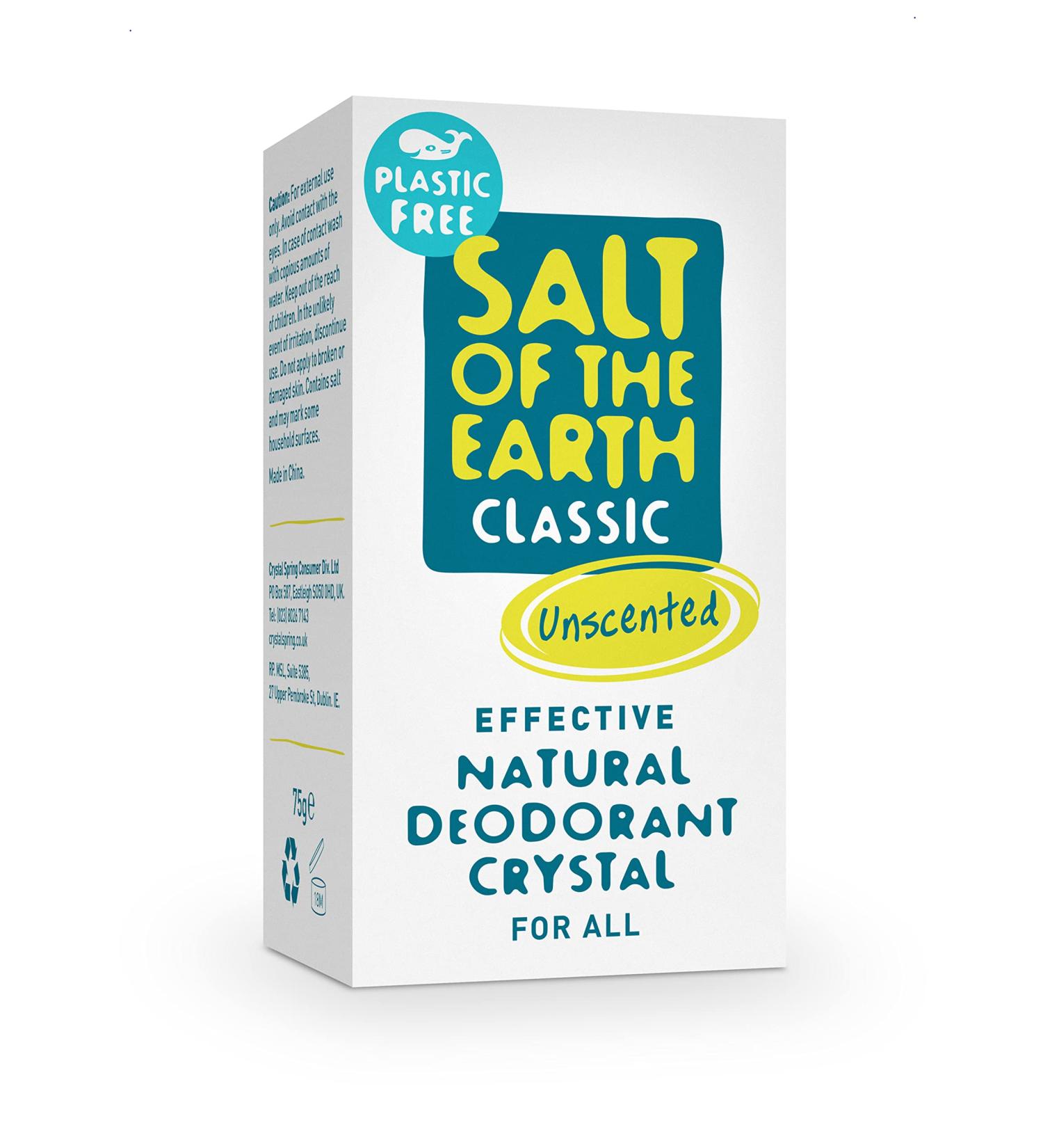 Salt of the Earth - Natural Crystal Deodorant- Plastic Free Fragrance Free Vegan Leaping Bunny Approved - 100% Natural Origin Ingredients - Suitable for Women Men and Kids - Unscented - 75g Plastic Free 75 g (Pack of 1) - Buy Online on GoSupps.com