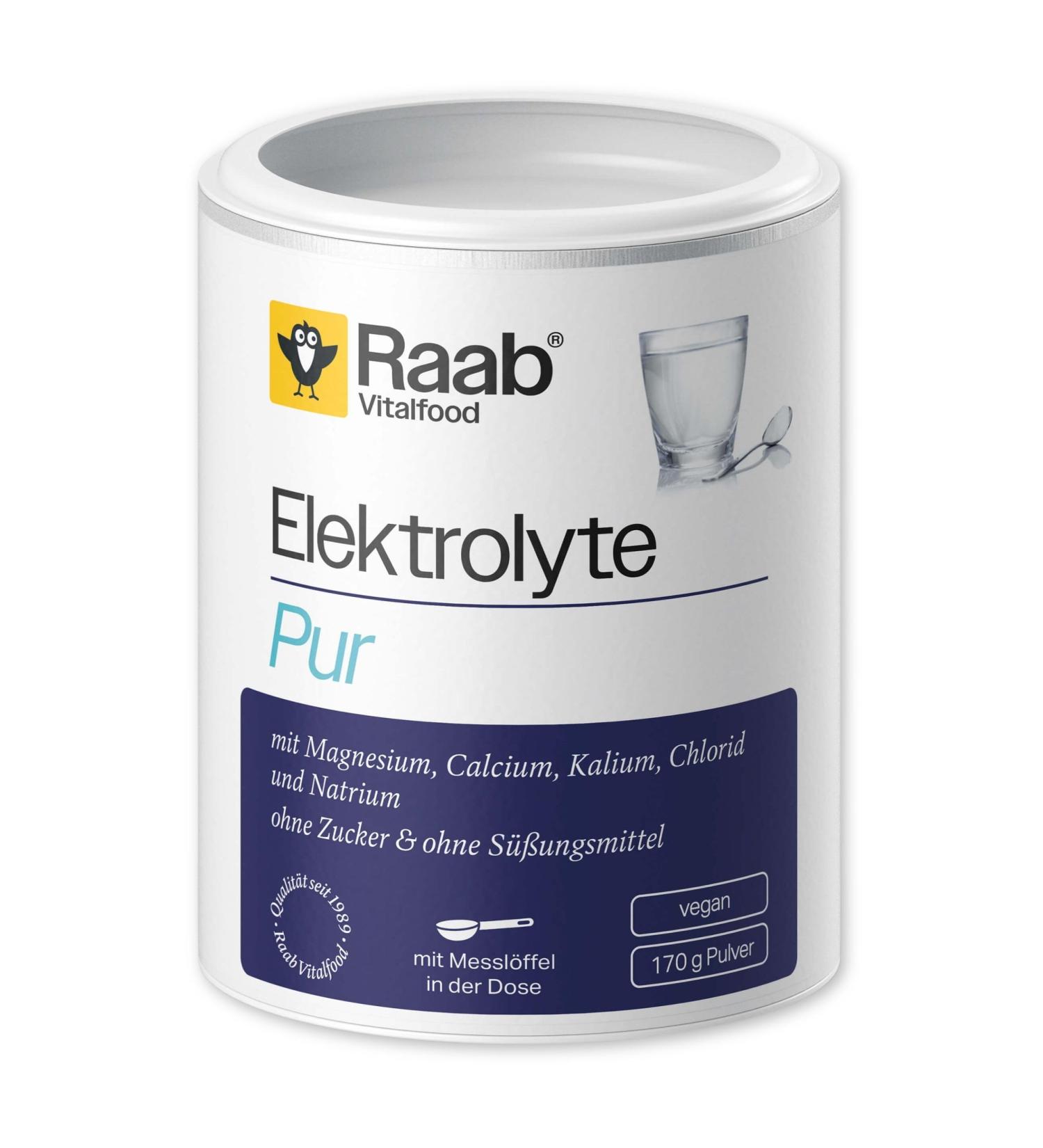 Raab Vitalfood Electrolytes Pure (170 g) - Vegan with measuring spoon sugar-free and artificial sweetener-free electrolyte powder