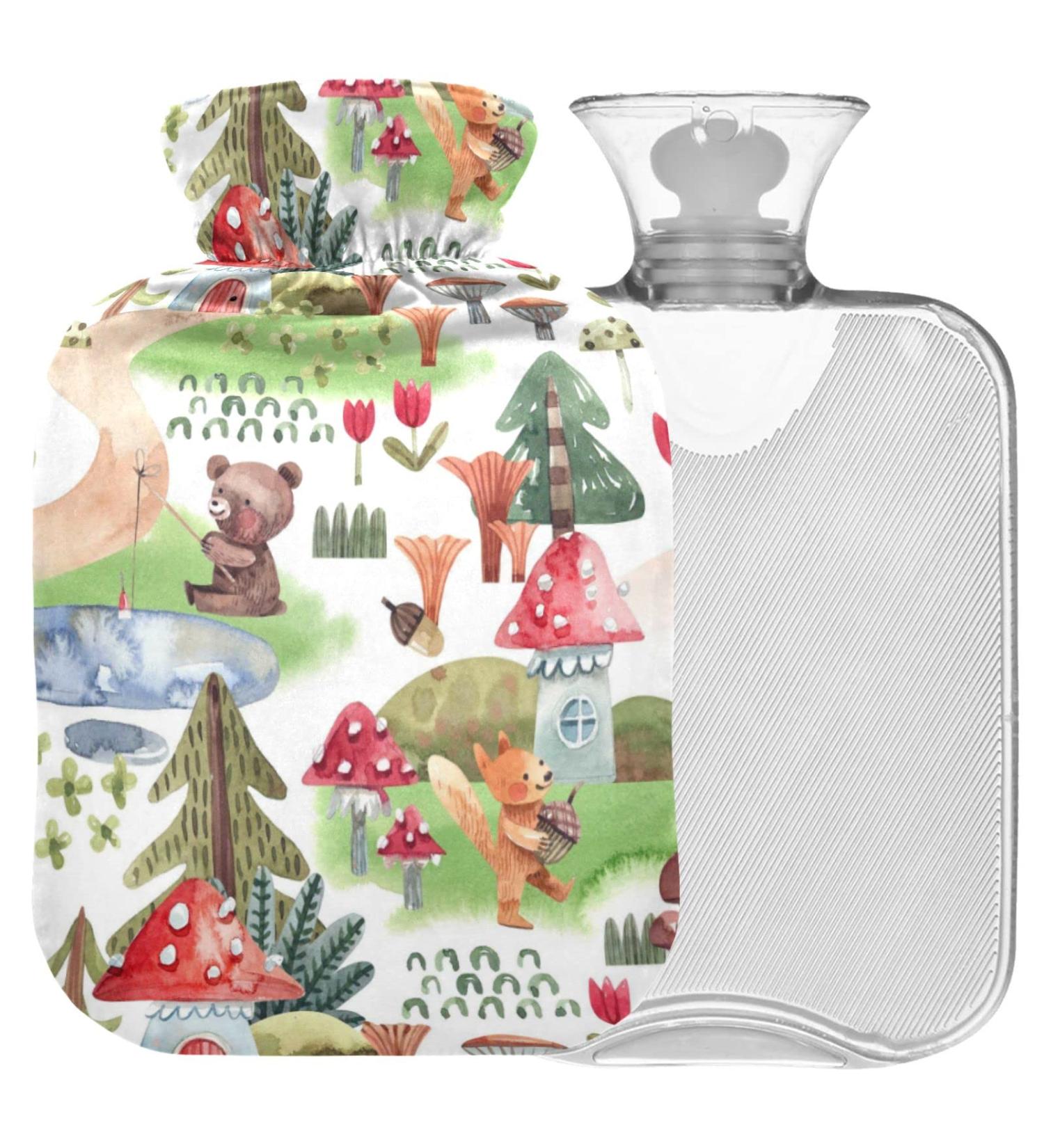 Naanle 2L Hot Water Bottle with Forest Fox Cover - Pain Relief & Warmth for Back Hands Feet and Neck | Transparent Heat Bottle for Cold Therapy - Buy Online on GoSupps.com