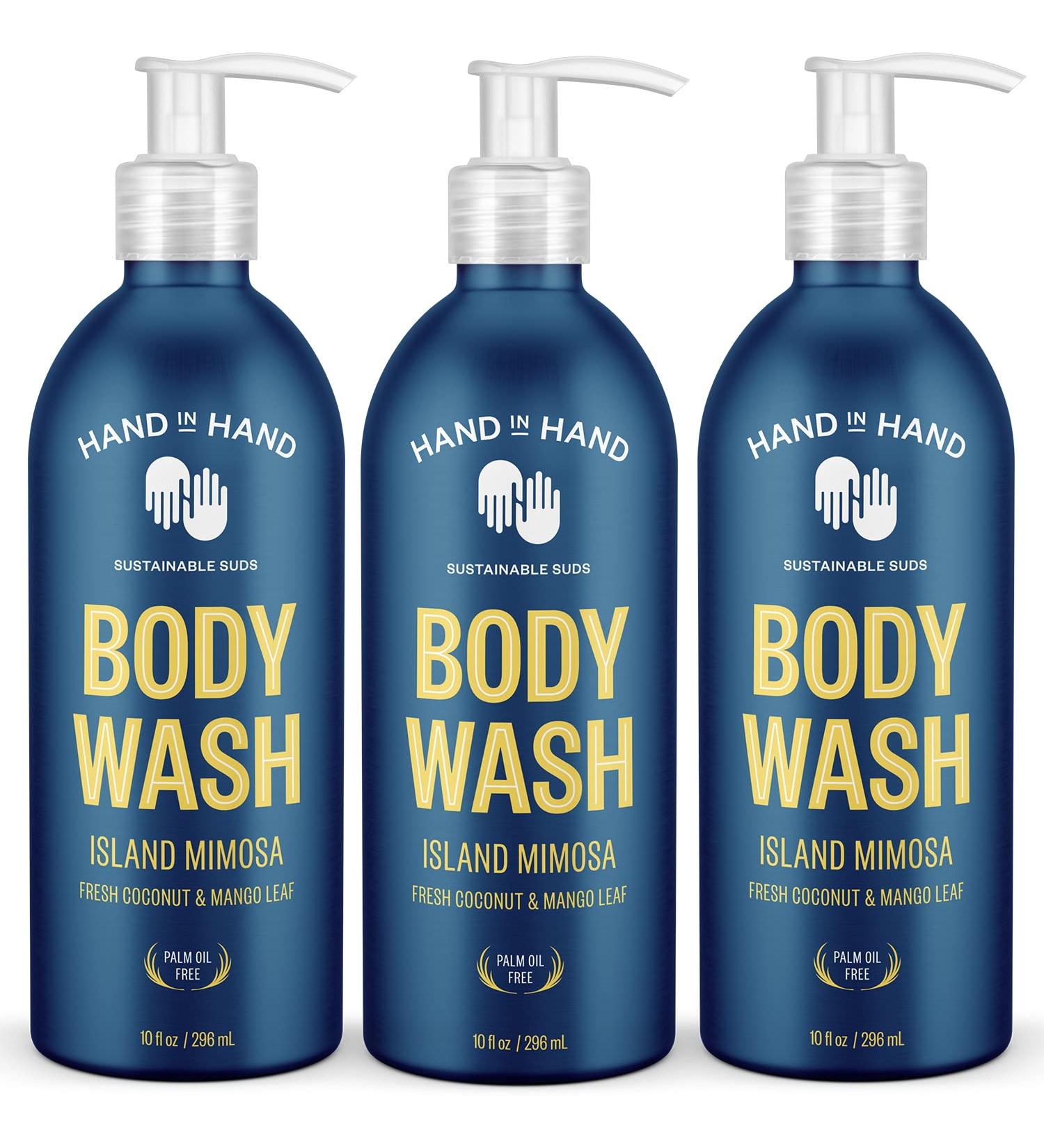Hand in Hand Island Mimosa Body Wash 10 Fl Oz - Gentle Cleanser for All Skin Types - Fresh Coconut & Mango Leaf Scent - 3 Pack - Buy Online on GoSupps.com