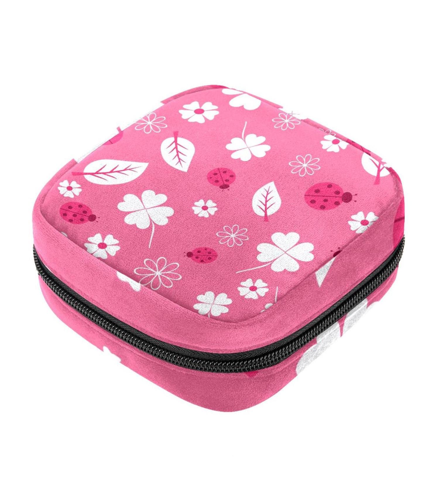 Menstruation Pad Bag with Zipper | Women's Tampon & Napkin Bag | Ladybug & Four-Leaf Clover Design - Buy Online on GoSupps.com