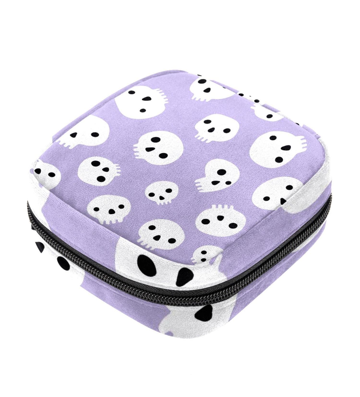 Cartoon Skull Pattern Sanitary Napkin Storage Bag - Portable Menstrual Cup Pouch & Nursing Pad Holder (Multicolor) - Buy Online on GoSupps.com
