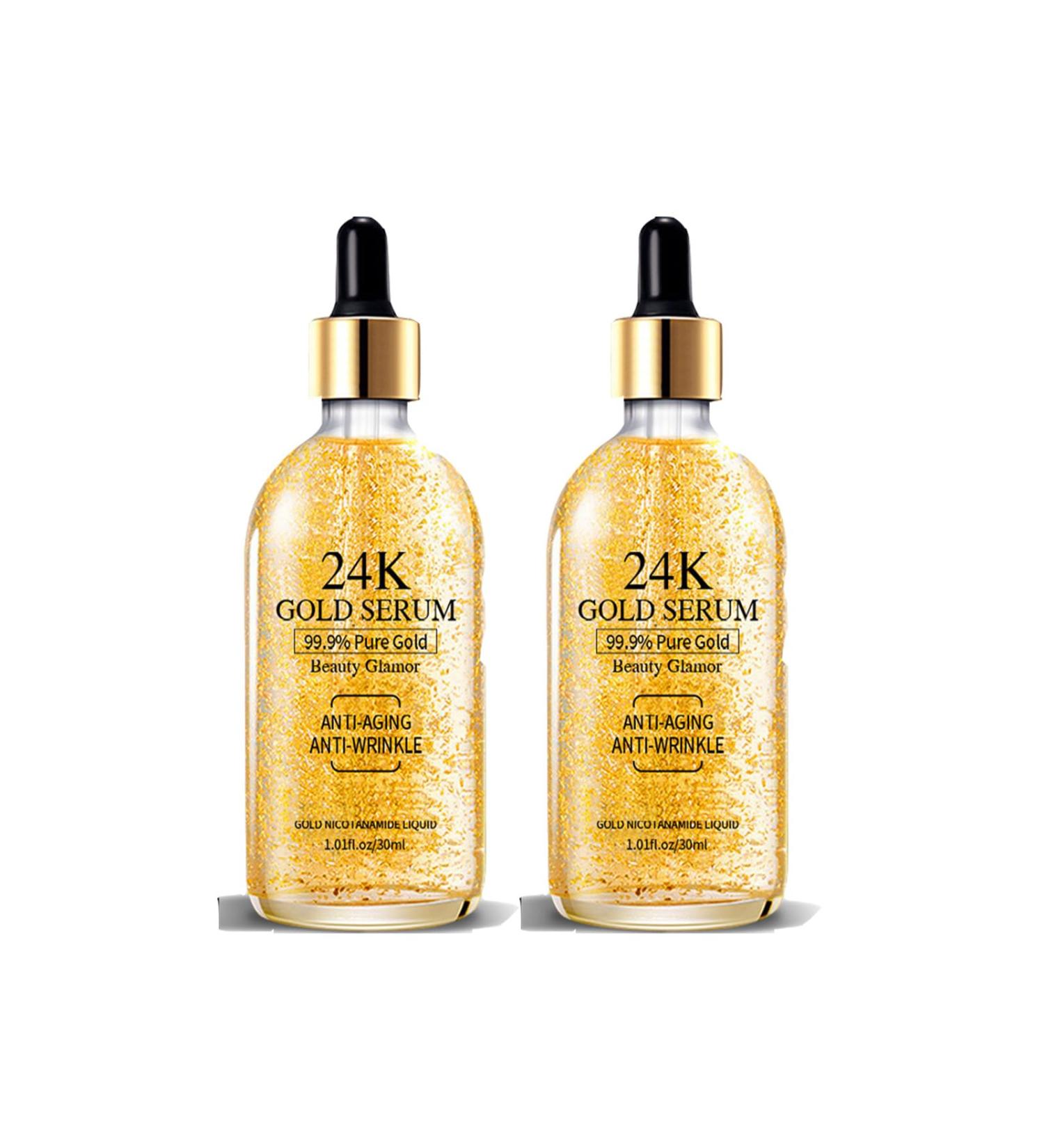 24K Gold Serum for Face - 2 Pack Anti-Aging Moisturizer with Vitamin & Hyaluronic Acid - Dark Spot & Fine Line Treatment - Collagen Booster for Glowing Skin - Buy Online on GoSupps.com