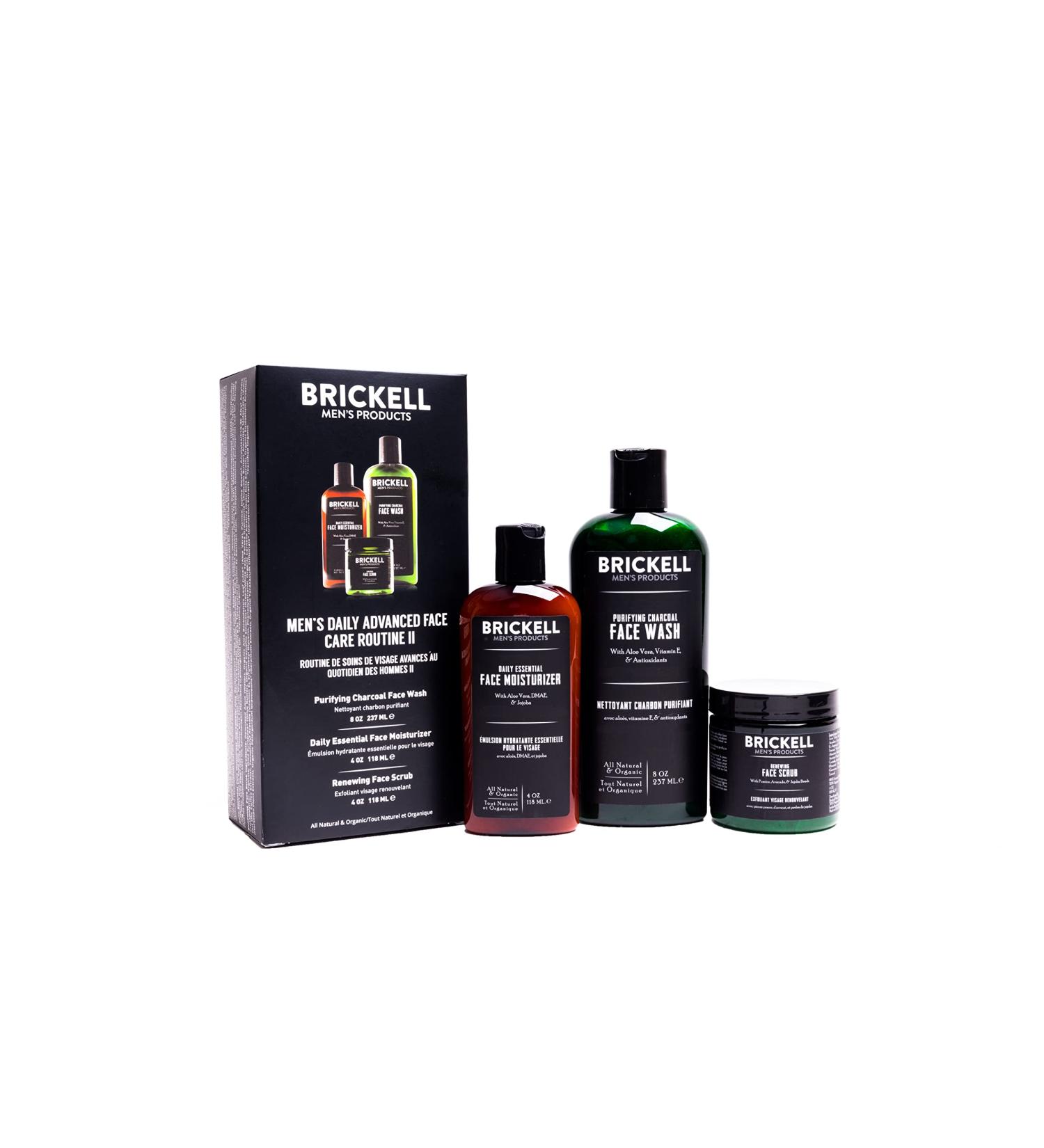 Brickell Men's Daily Face Care Routine II: Charcoal Cleanser, Scrub & Moisturizer - Peppermint Scented - Buy Online on GoSupps.com