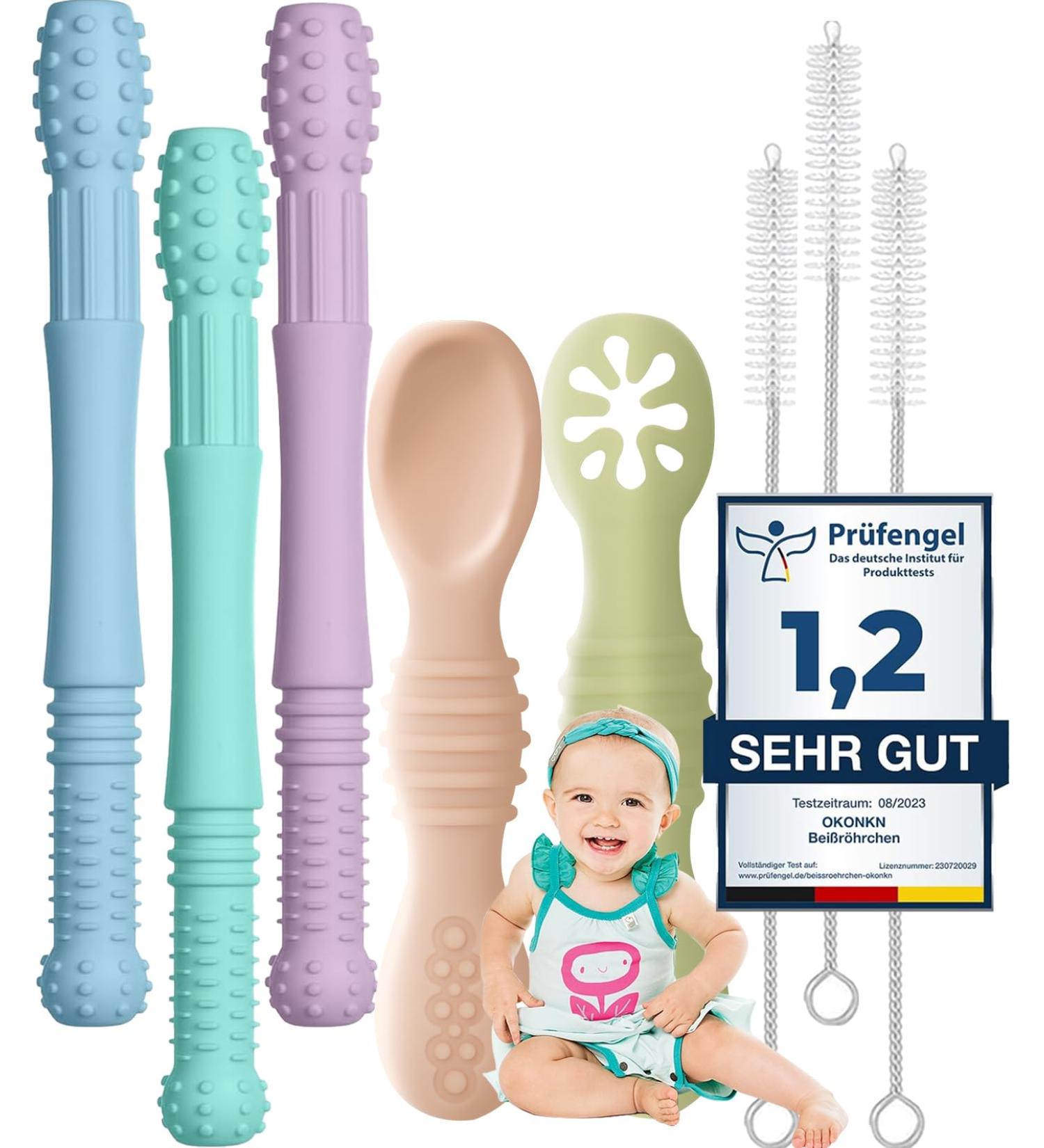 Okonkn Bite Tube Baby Set - 5 BPA-Free Silicone Dental Aids & Teething Rings for Boys & Girls 3 Months+ - Buy Online on GoSupps.com