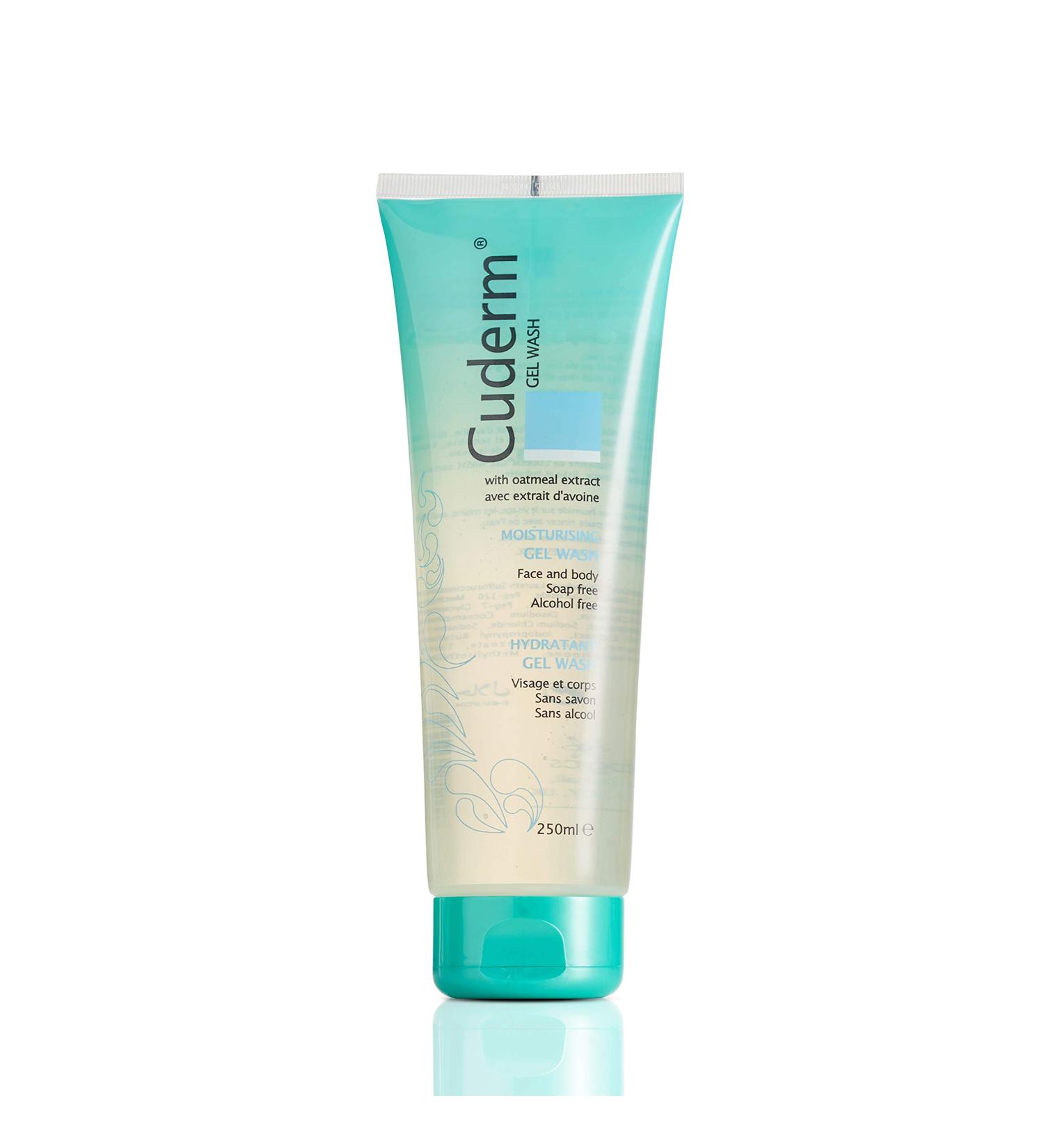 Cuderm Gel Wash 250ml | Soap Free Face & Body Wash Cleanser suitable for Dry Skin | Oatmeal Extract | Alcohol Free 0% | Hypoallergenic | Vegan | Cruelty Free | Steroid Free - Buy Online on GoSupps.com