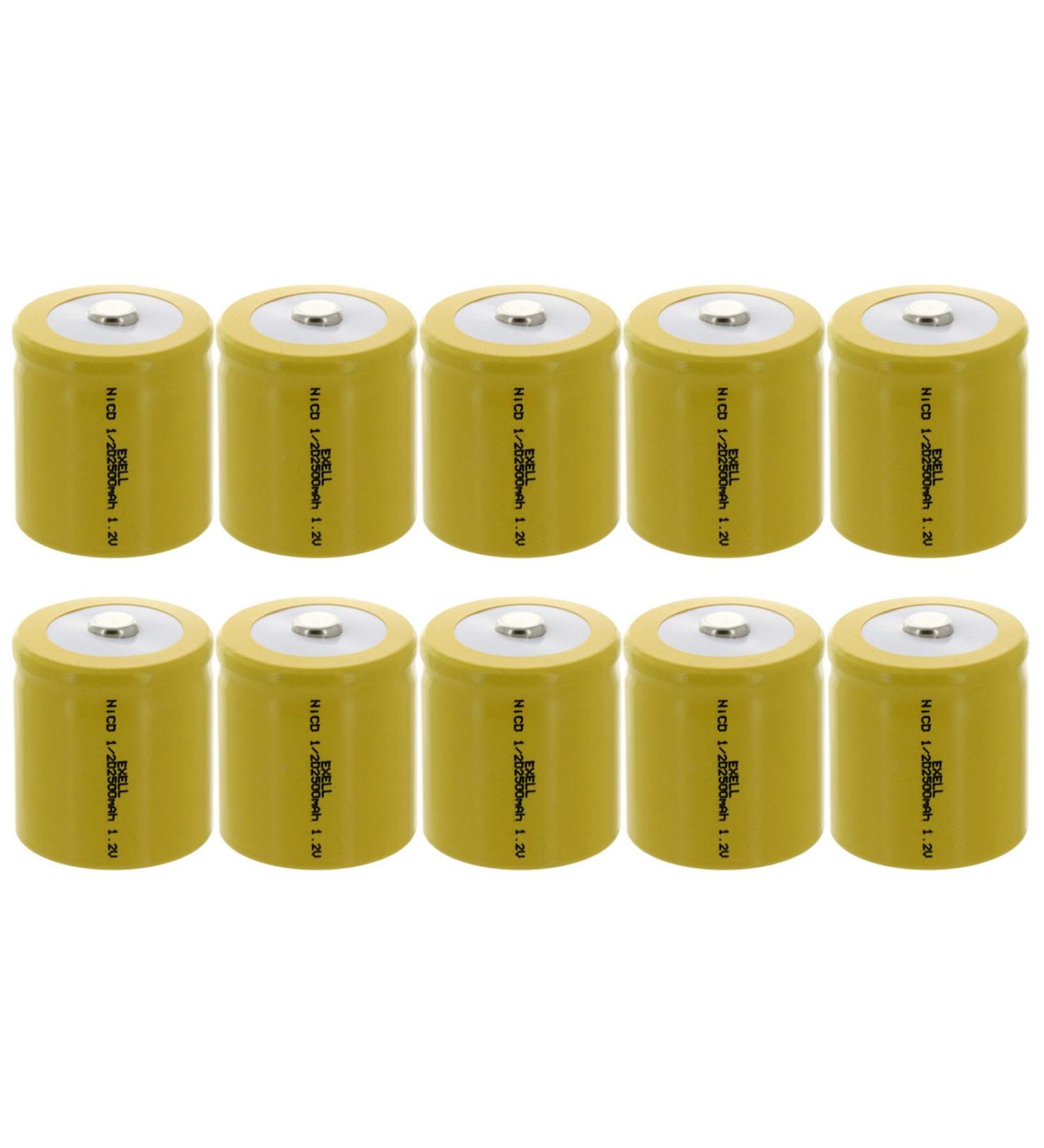 10x Exell 1/2D Size 1.2V 2500mAh NiCD Button Top Rechargeable Batteries for instruments/equipment electric razors toothbrushes radio controlled devices electric tools