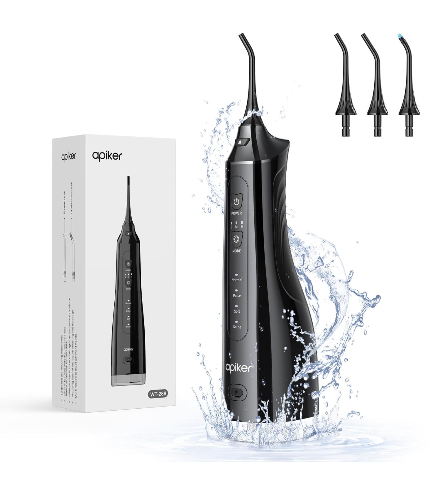 Apician Oral Shower - Wireless Electric Water Flosser with 3 Nozzles & 4 Modes | IPX7 Waterproof Tooth Cleaner | 310ml Water Tank - Black WT288 - Buy Online on GoSupps.com