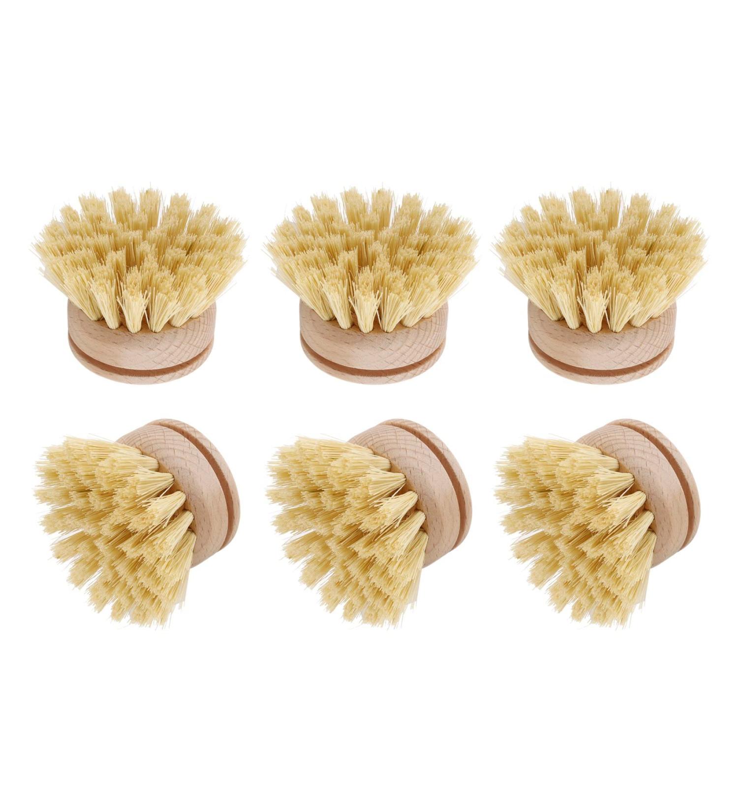 Povhhee Washing Up Brush Dish Brush 6 Pcs Replacement Brush Heads Wooden Cleaning Dish Brush Refillable Kitchen Beech - Buy Online on GoSupps.com