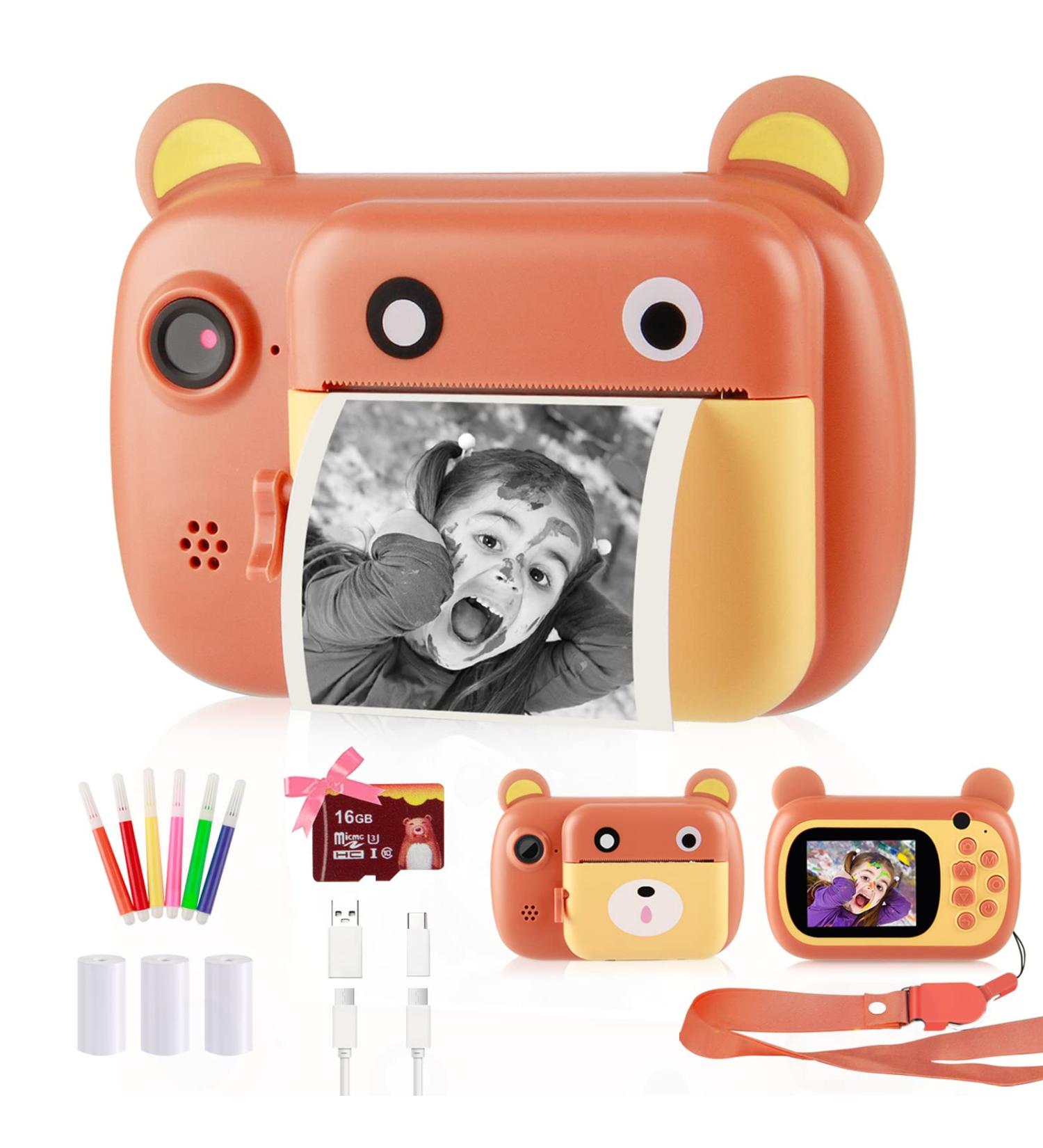 Instant Print Camera for Kids - Updgrade Selfie Kids Camera with Zero Ink | Dual Lens | 1080P HD | 2.4 Inch | 1000 mAh | 3 Rolls Print Paper Camera for Girls Boys Age 3-12 Birthday Brown - Buy Online on GoSupps.com