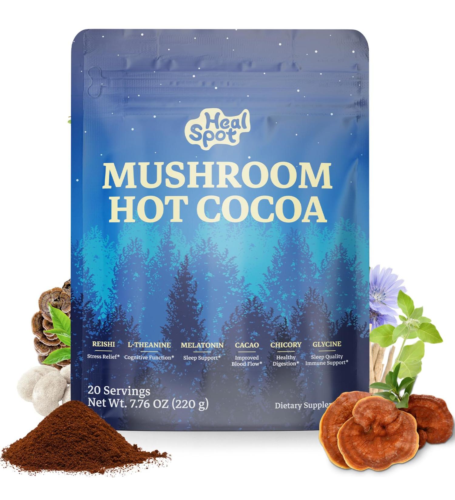 Healspot Mushroom Cocoa Sleep Supplement with 6-Mushroom & Adaptogens Superfood Cocoa Powder with Reishi Ashwagandha Melatonin to Support Falling Asleep Deep Sleep & Immune Health 20 Servings - Buy Online on GoSupps.com