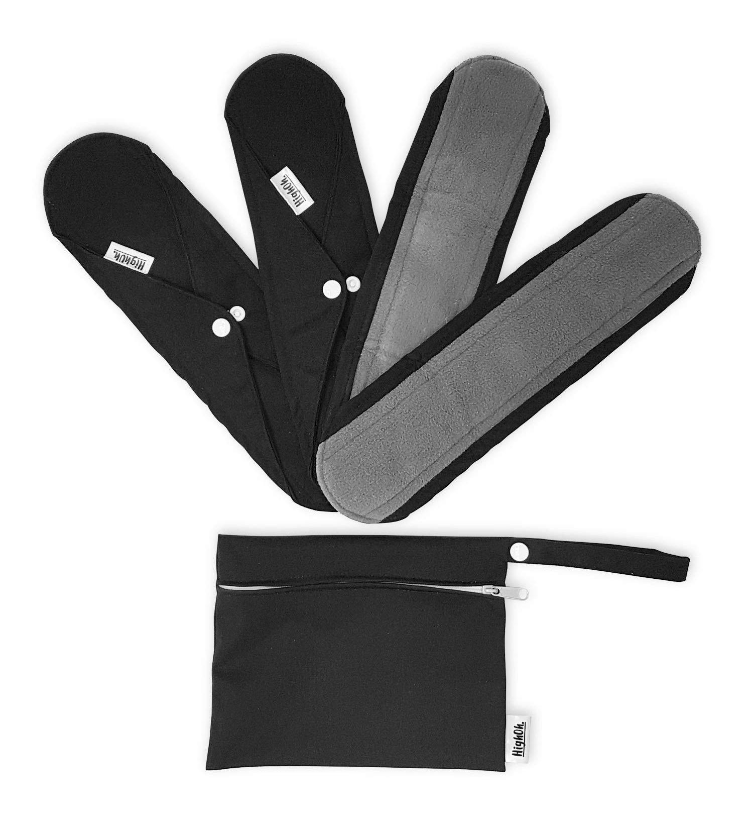 HighOh Overnight Long Reusable Bamboo Menstrual Pads - Set of 4 Heavy Flow Pads with Wetbag - Buy Online on GoSupps.com
