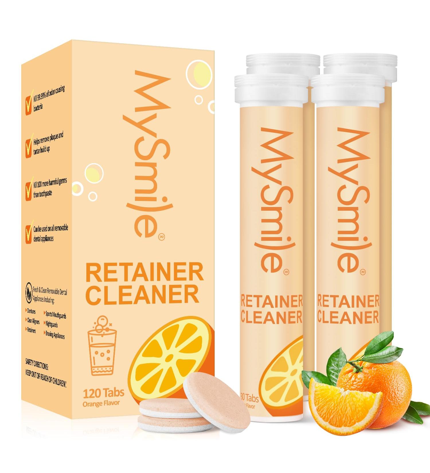 MySmile Retainer Cleaner - 120 Denture Cleaning Tablets | Remove Odors & Stains from Aligners & Mouth Guards - Orange Flavor - Buy Online on GoSupps.com