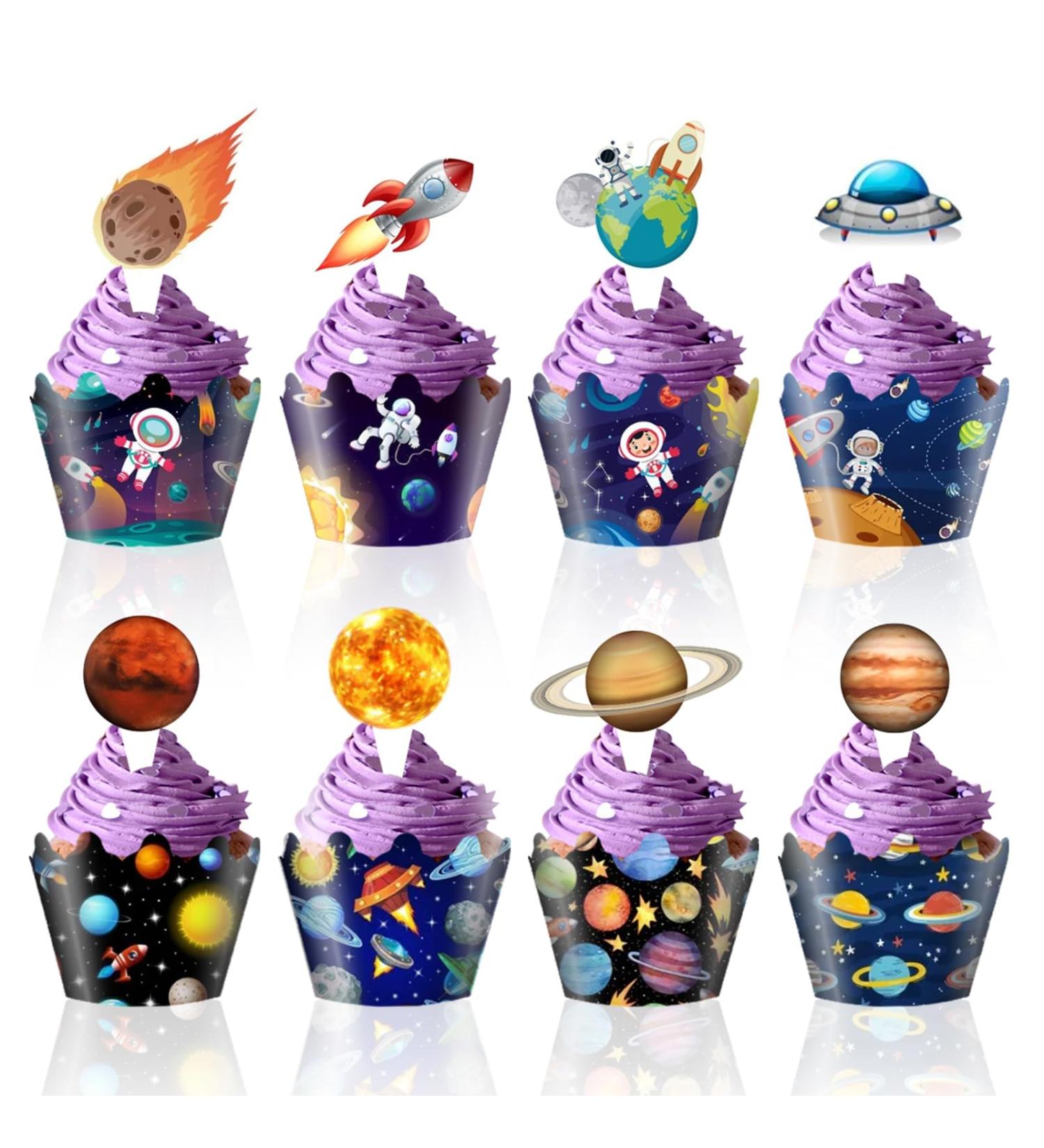Universe Planet Cupcake Toppers Space Astronaut Cupcake Wrappers for Baby Shower Birthday Outer Space Themed Party Cake Decorations Supplies - Buy Online on GoSupps.com