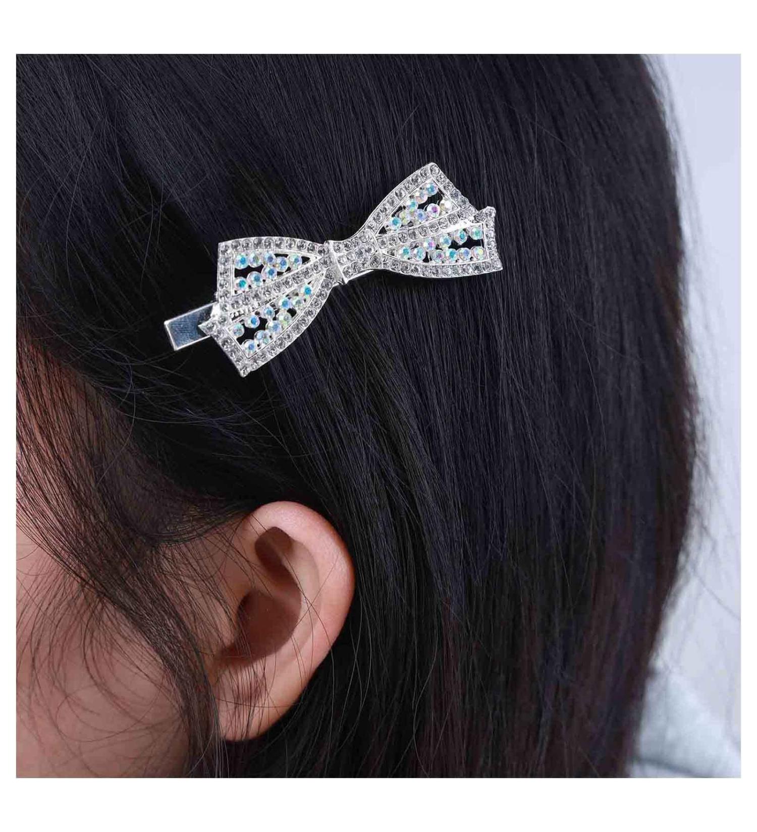 Inilbran Vintage Rhinestone Bow Hair Clip Barrette Rainbow Crystal Wedding Hair Barrettes Shiny Crystal Hairpins Barrette Paved Cz Bowkont Hair Pins Hairclip Crystal Wedding Headpieces Accessories - Buy Online on GoSupps.com