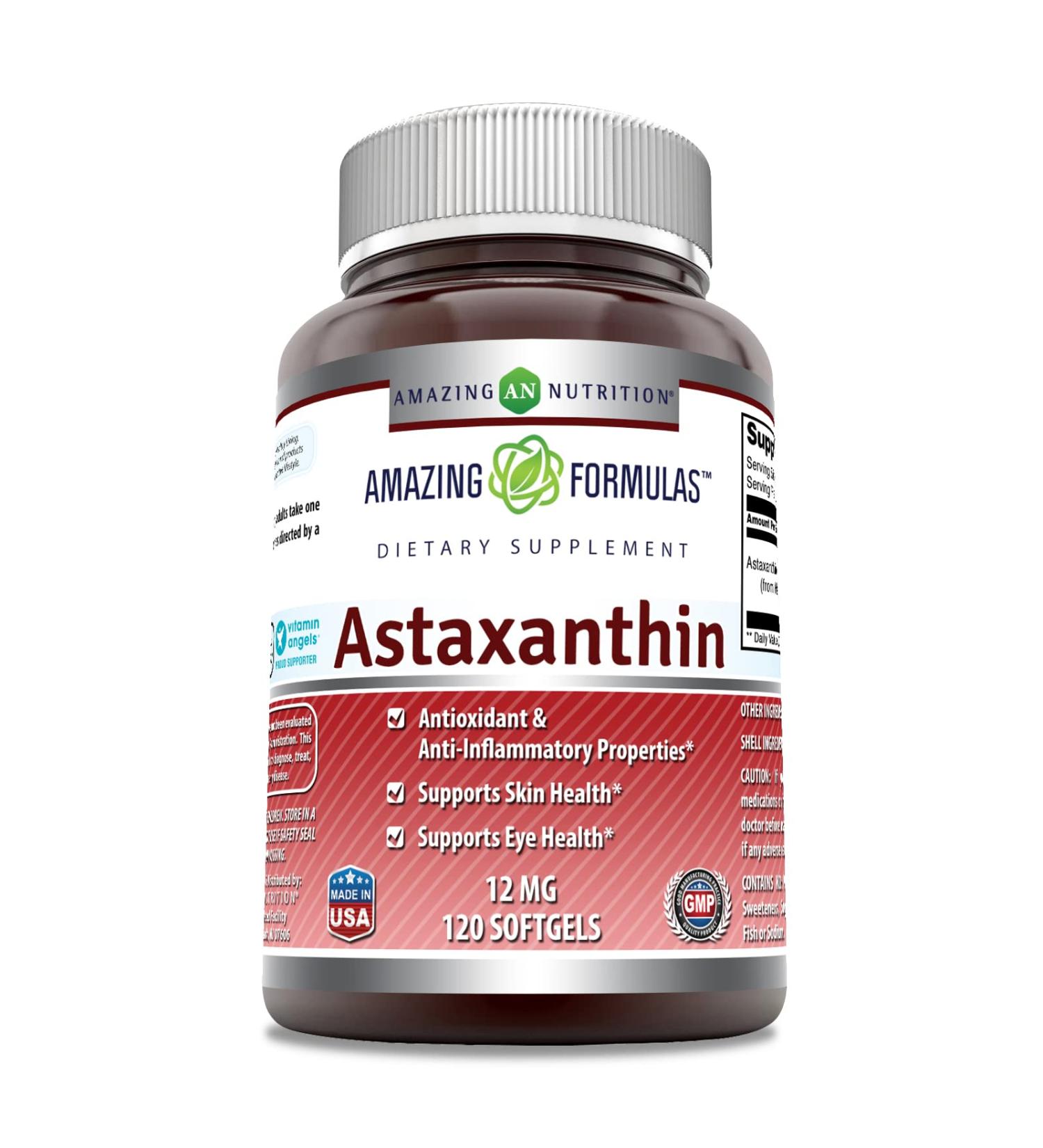Amazing Formulas Astaxanthin 12mg 120 Softgels - Non-GMO Gluten Free Skin & Eye Health Supplement - Buy Online on GoSupps.com