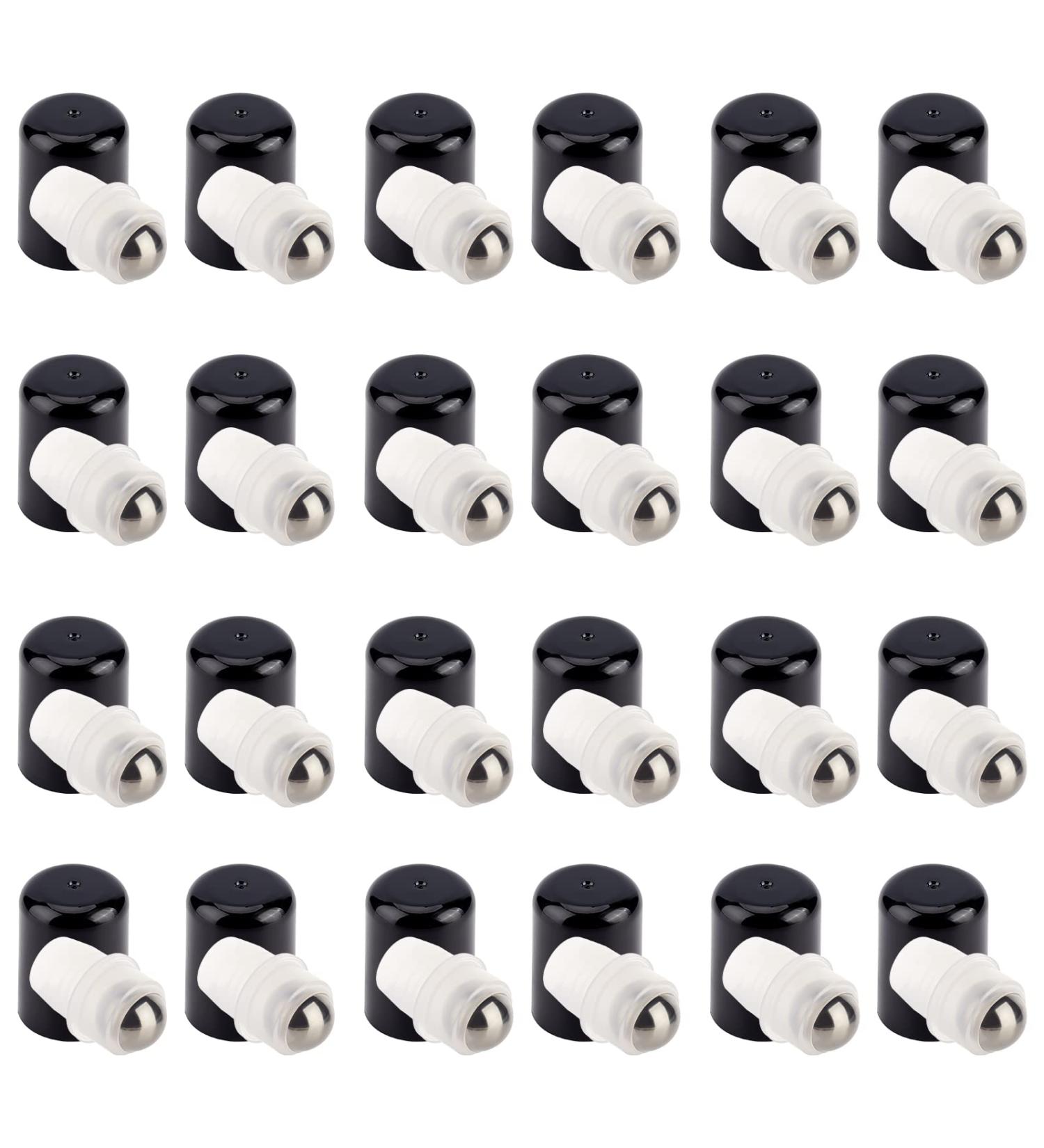 BENECREAT 24 Sets Essential Oil Roller Inserts Kit - Stainless Steel Balls & Black Caps for 5-15ml Bottles | Ideal for Essential Oils & Cosmetics - Buy Online on GoSupps.com