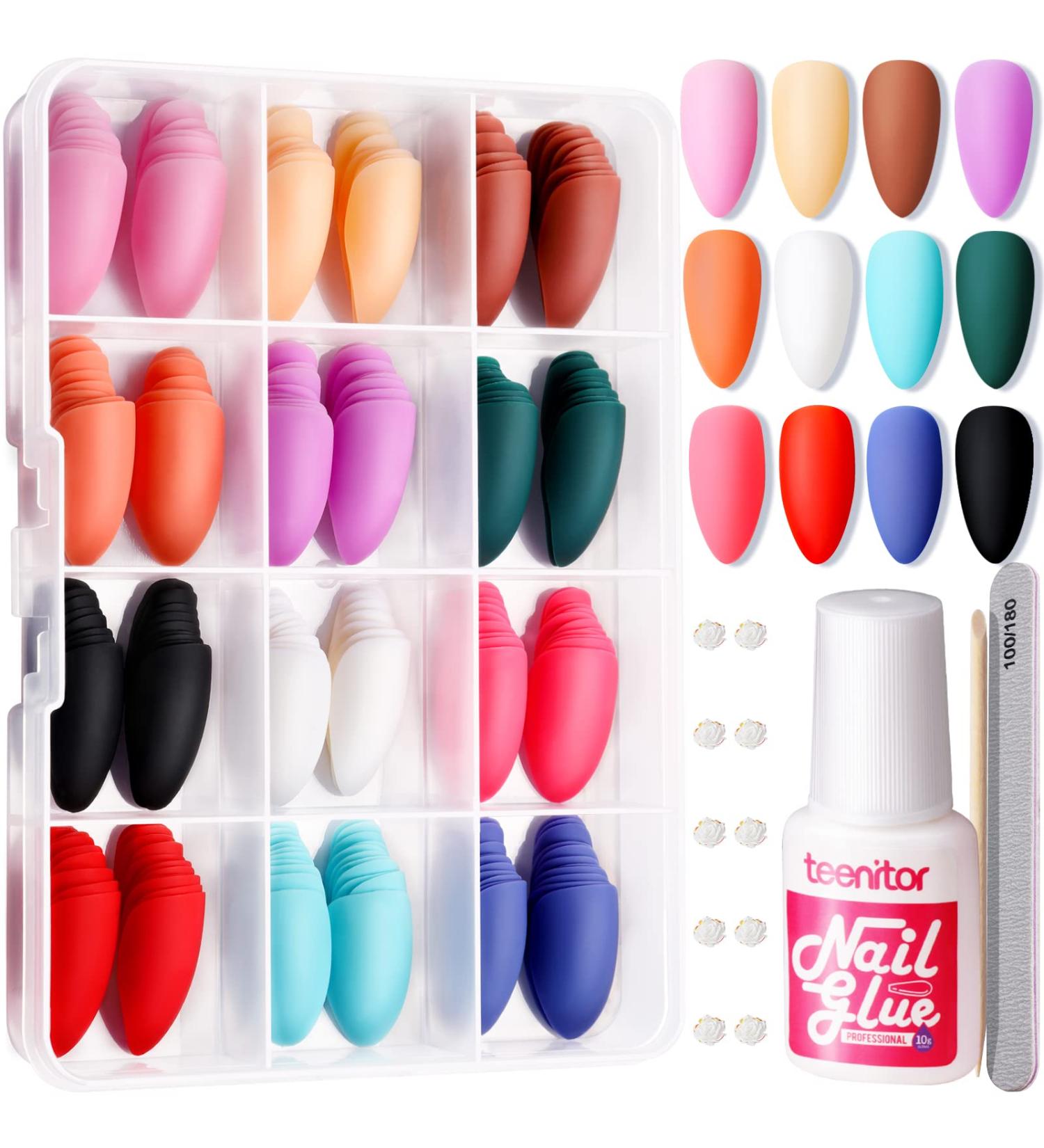 Teenitor Matte Almond Press On Nails - 12 Pack Medium Length Almond Shape Fake Nails in 12 Colors - Short Stiletto Matte Acrylic Nails Glue On for a Chic Look - Buy Online on GoSupps.com