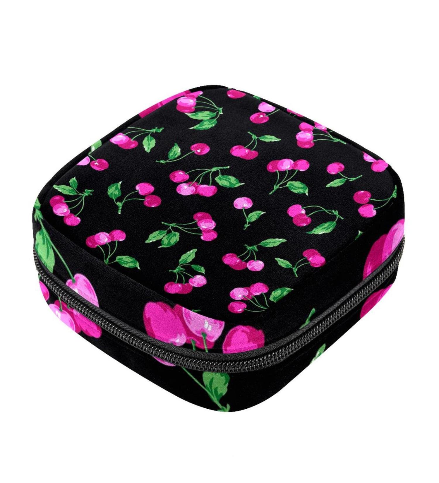 Stylish Menstruation Pad Bag with Zipper - Cute Pink Cherry Design for Women & Girls | Ideal Tampon & Napkin Organizer - Buy Online on GoSupps.com