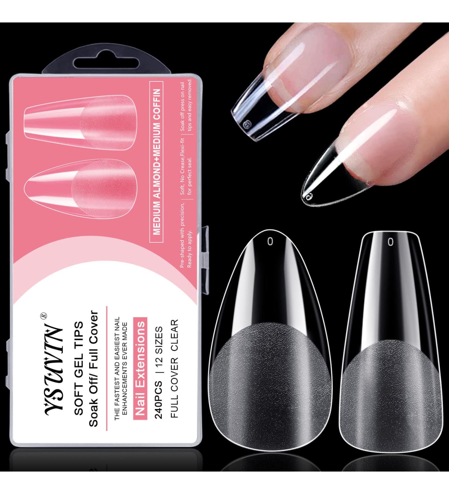 Ysuvin Nail Tips - 240 Pieces Transparent Fake Nails (12 Sizes) for Technicians & Beginners | Short Ballerina & Medium Almond Artificial Nail Tips for Manicure Salons - Buy Online on GoSupps.com