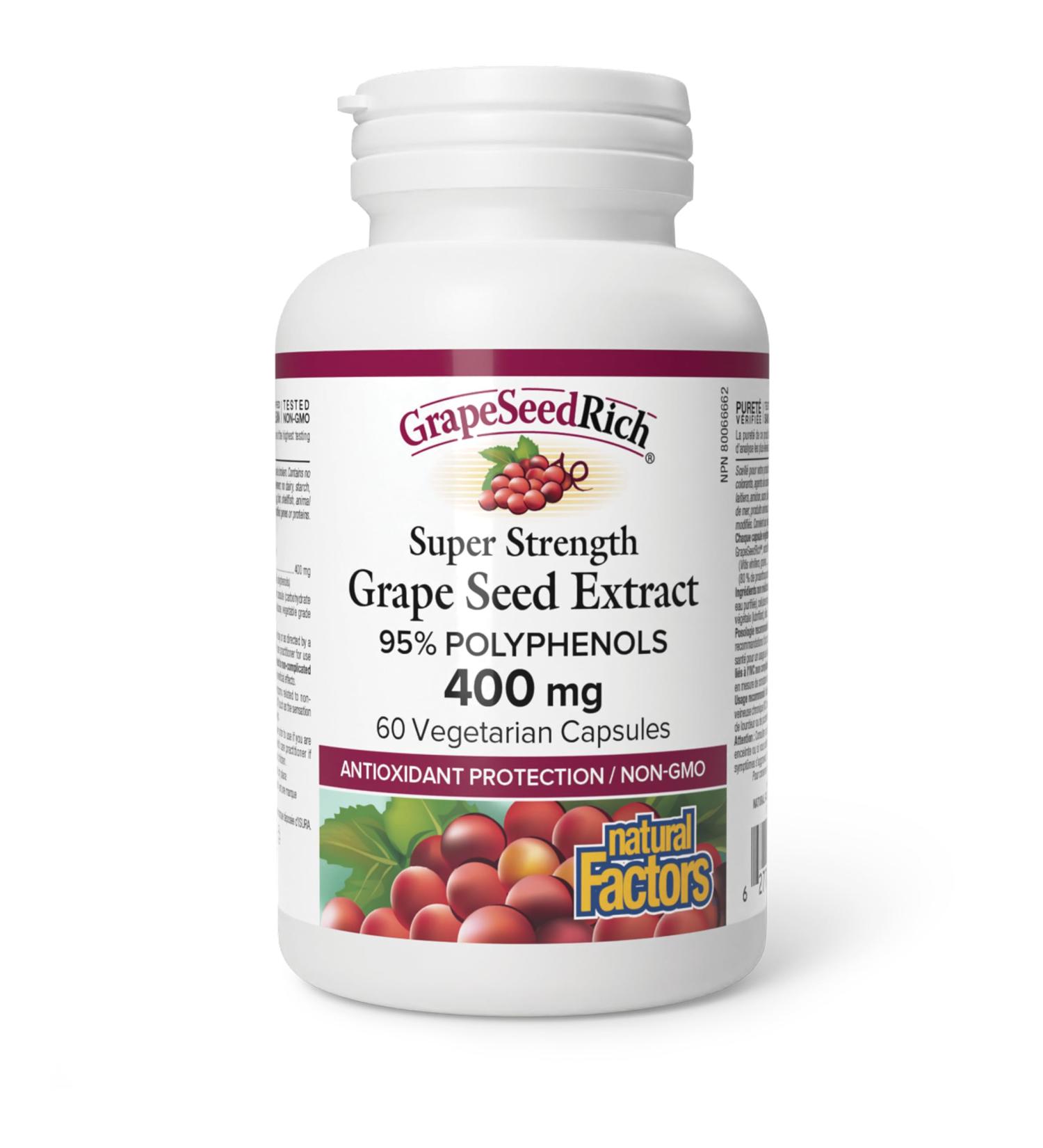 Natural Factors GrapeSeedRich Grape Seed Extract Super Strength 400mg 60 vegetarian capsules High Potency Rich Source of Antioxidants