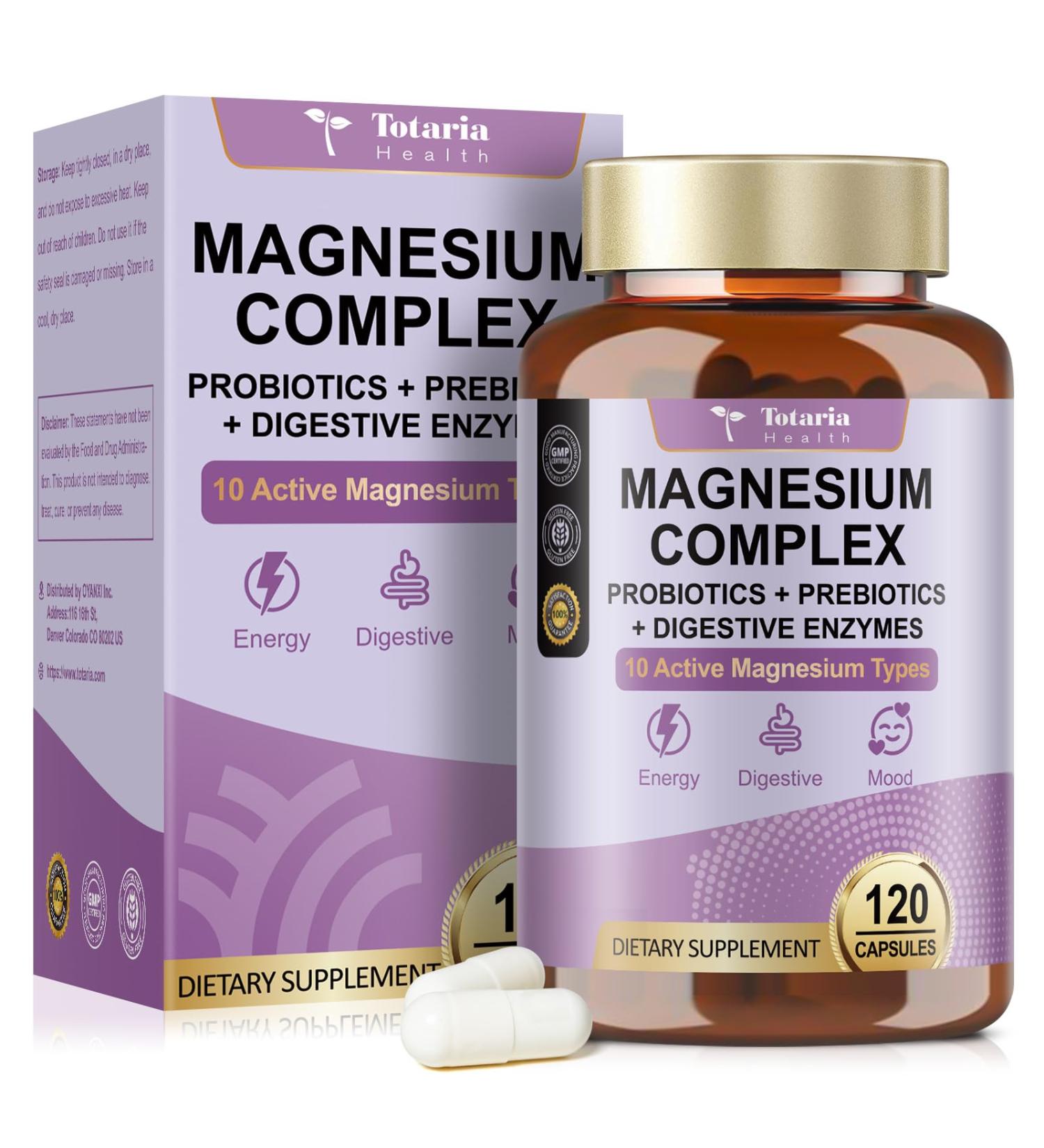 10-in-1 Magnesium Complex Supplement with Probiotics Prebiotics & Digestive Enzymes 100 Billion CFU Probiotics for Women Daily Probiotic for Muscle Sleep Calm Gut & Digestive Health Vegan Non-GMO - Buy Online on GoSupps.com