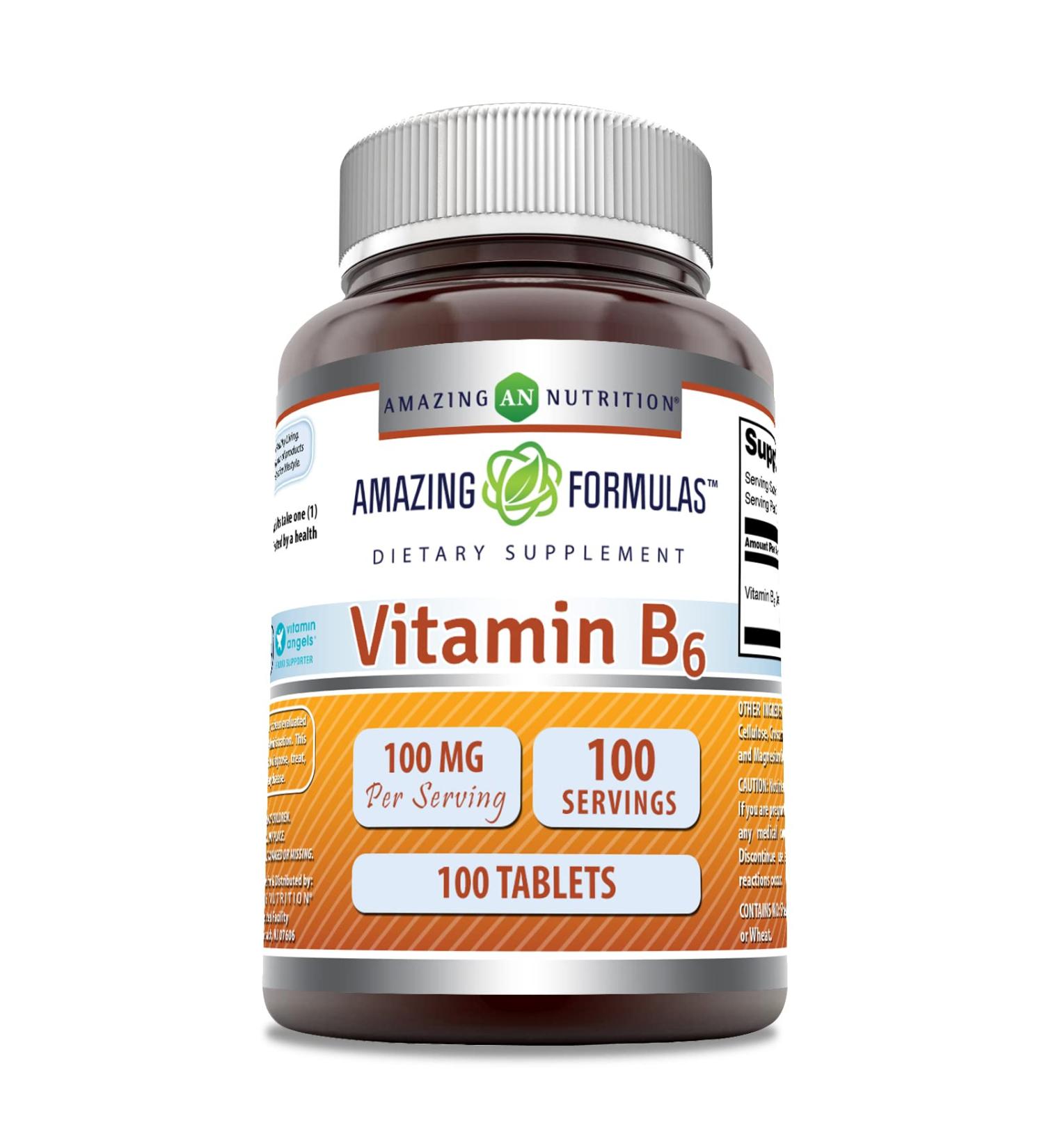 Amazing Formulas Vitamin B6 Pyridoxine 100mg 100 Tablets - Non GMO, Gluten Free, Made in USA - 100 Count - Buy Online on GoSupps.com