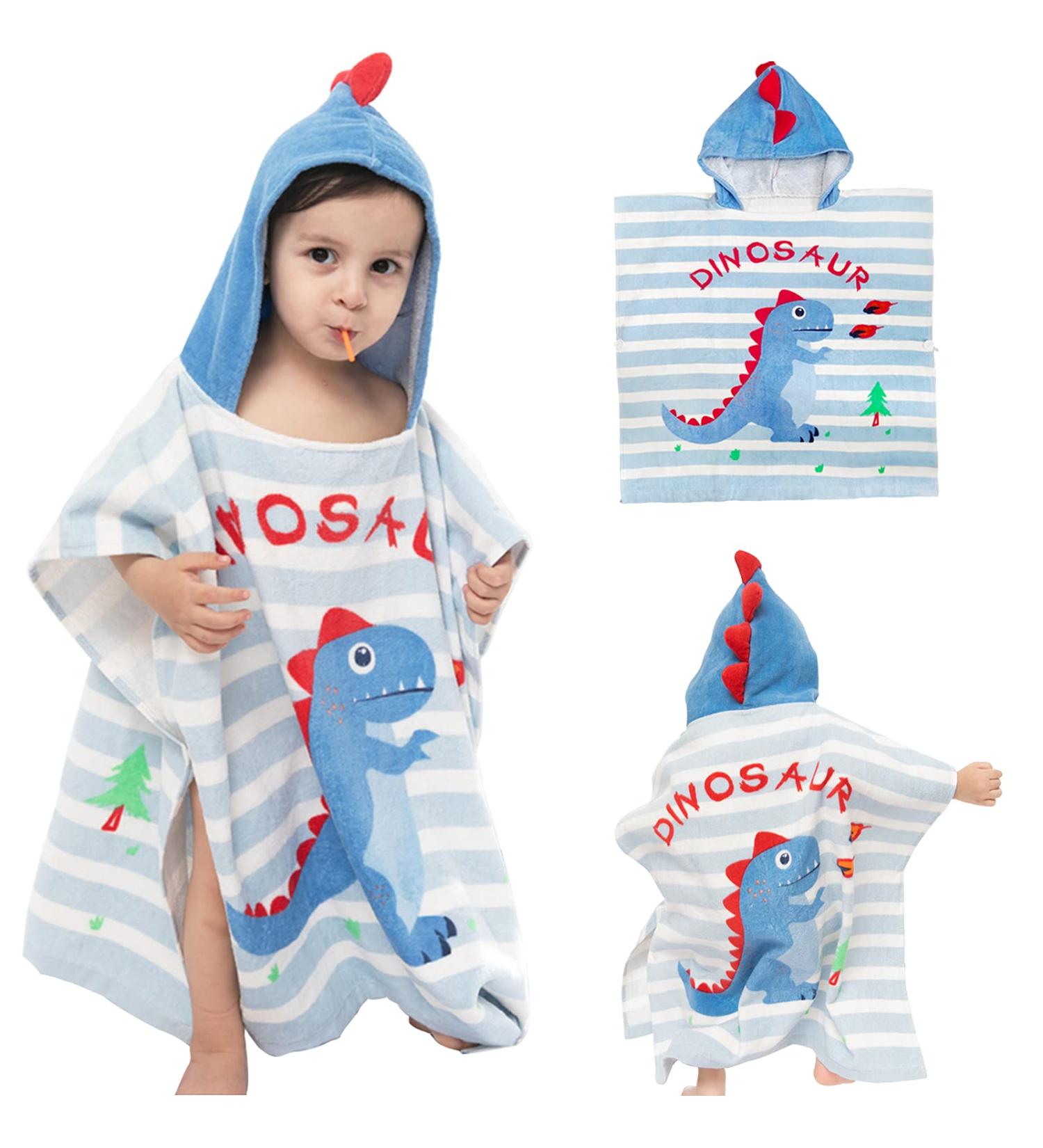 Supgomax Hooded Bathing Poncho for Kids | Cartoon Dinosaur Beach Towels | Absorbent Child Bath Towels for Swimming & Showers - Buy Online on GoSupps.com