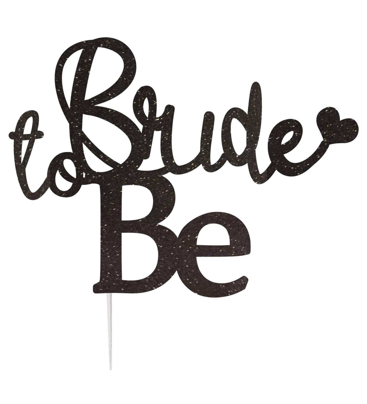 LissieLou Bride to Be with Heart Hen Party Cake Topper Glitter Card Black Made in the UK