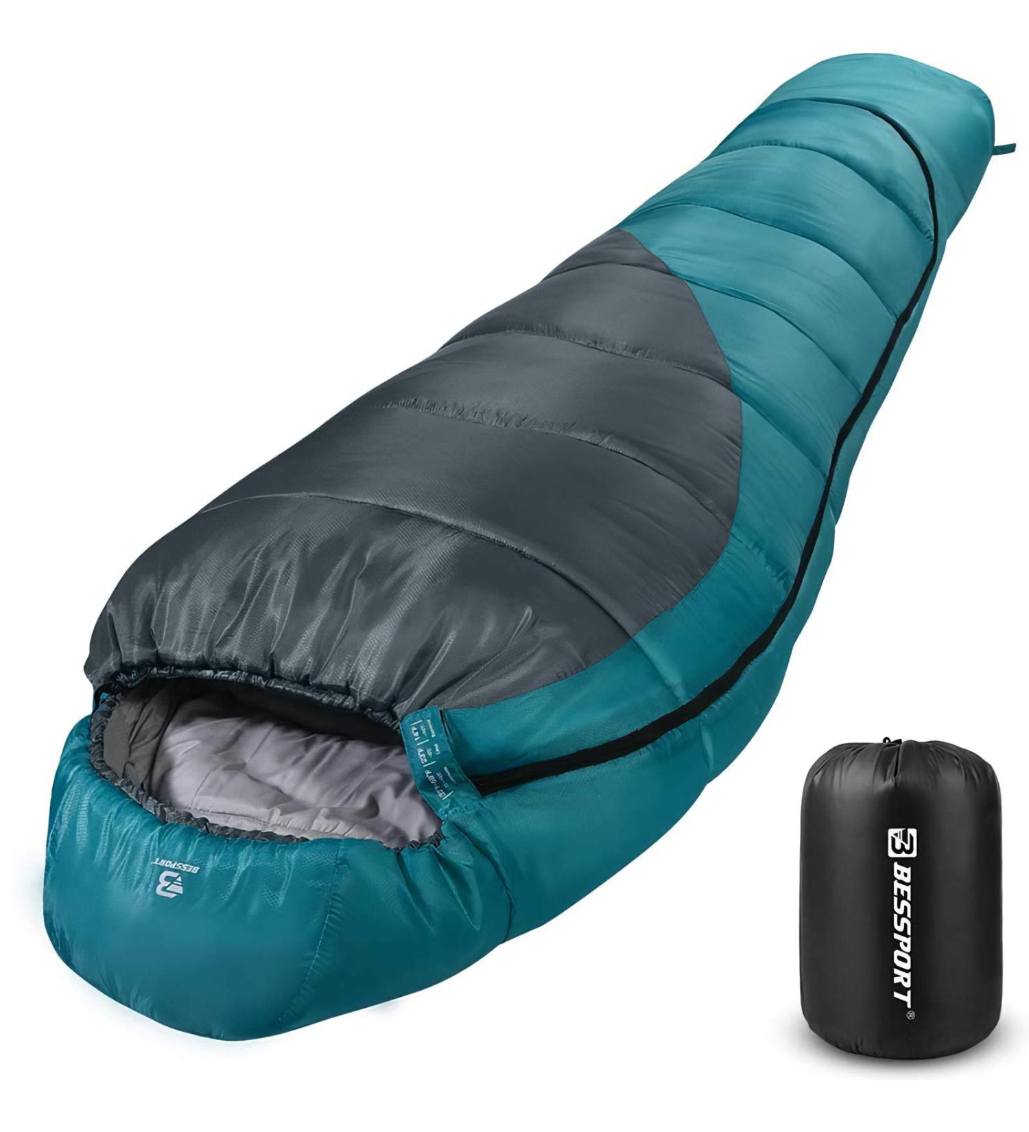 Bessport Mummy Sleeping Bag | 3-4 Season Extreme Cold Weather Adult Sleeping Bag | Ideal for Hiking, Travel, Outdoor Activities | Washable | 32-blue&grey - Buy Online on GoSupps.com