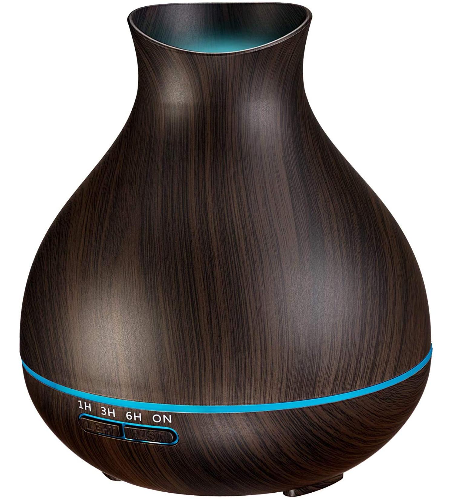 550ml Aromatherapy Essential Oil Diffuser Humidifier for Large Room - 12hr High Mist Output, Waterless Auto-Off, 7 Color LED, Wood Grain Ultrasonic Diffuser - Dark Brown - Buy Online on GoSupps.com