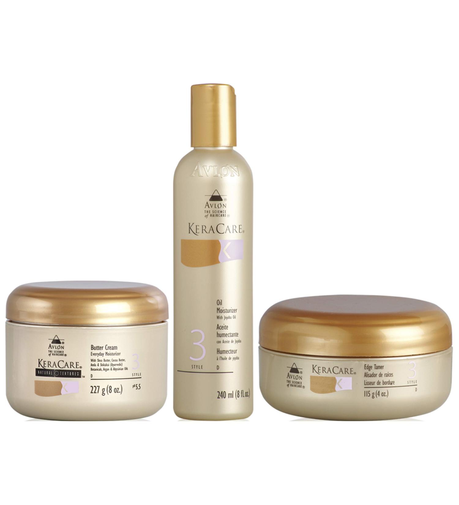 Avlon Keracare Natural Textures Butter Cream 227g Oil Moisturizer with Jojoba Oil 240ml & Edge Tamer 115g - Buy Online on GoSupps.com