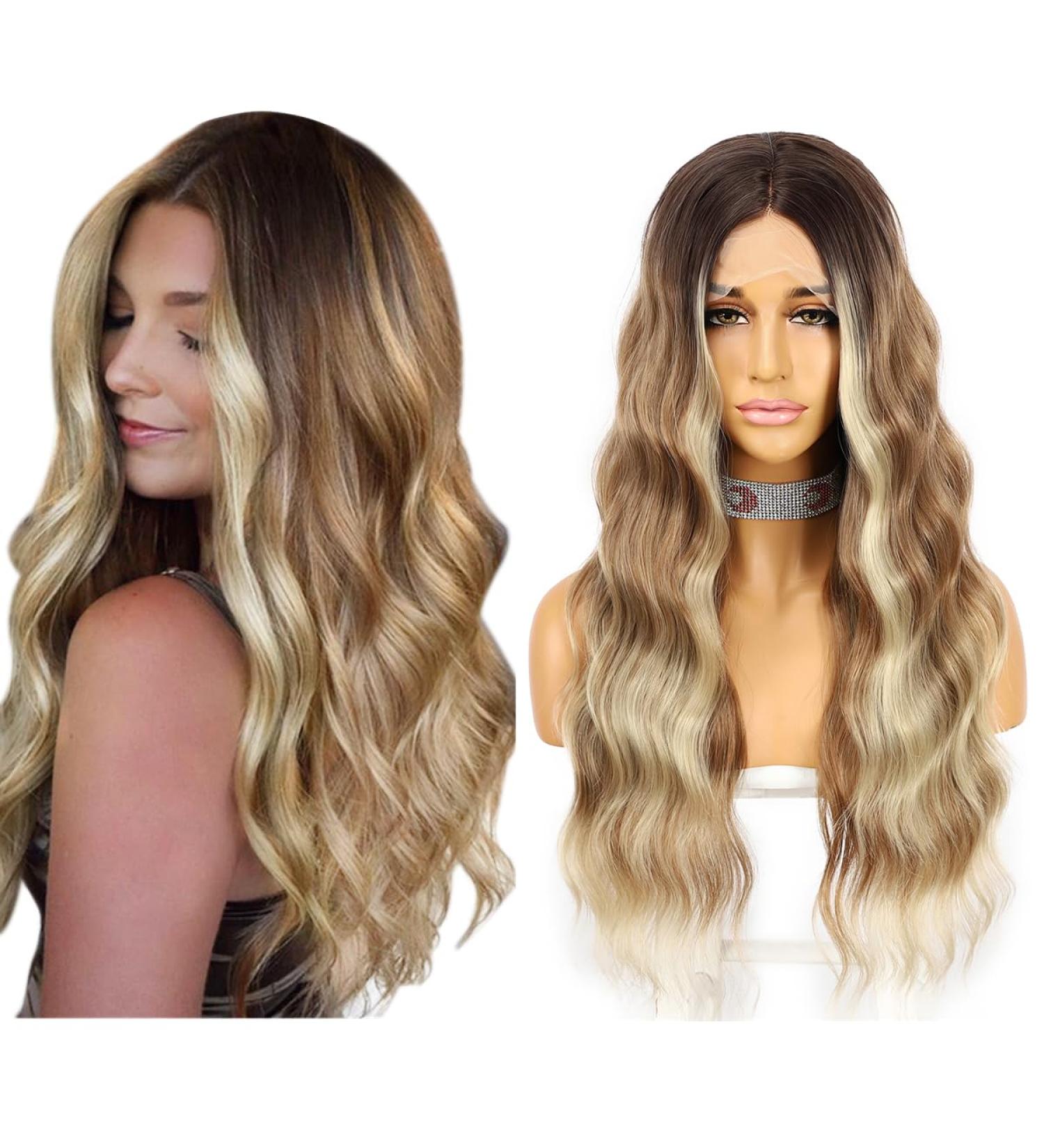 Ombre Brown Long Wavy Synthetic Lace Front Wig for Women - Heat-Resistant 22 Inches Natural Look - Buy Online on GoSupps.com