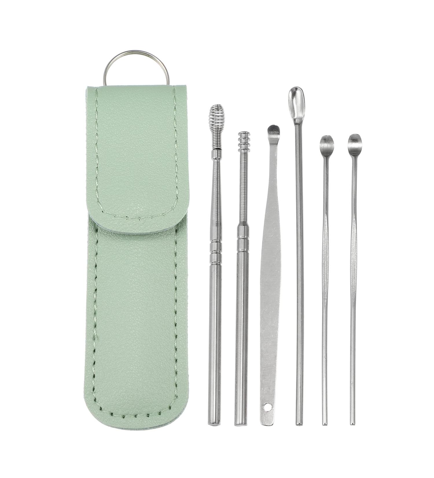 VOCOSTE 6-Piece Stainless Steel Ear Cleansing Tool Set - Ear Care Kit with Faux Leather Packaging (Green) - Buy Online on GoSupps.com