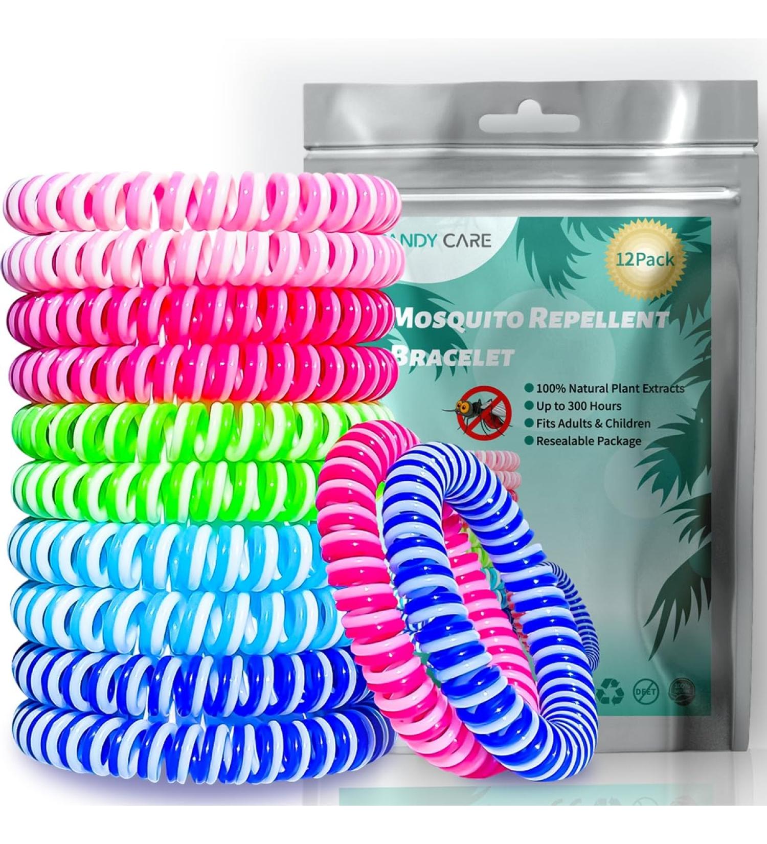 Mosquito Repellent Bracelet 12 Pack PandyCare Insect Midge & Mosquito Bands Wristbands for Adults Kids & Baby - 2 Coils in 1 Waterproof 100% Natural Plant Essential Oil Deet Free with 300 Hours - Buy Online on GoSupps.com