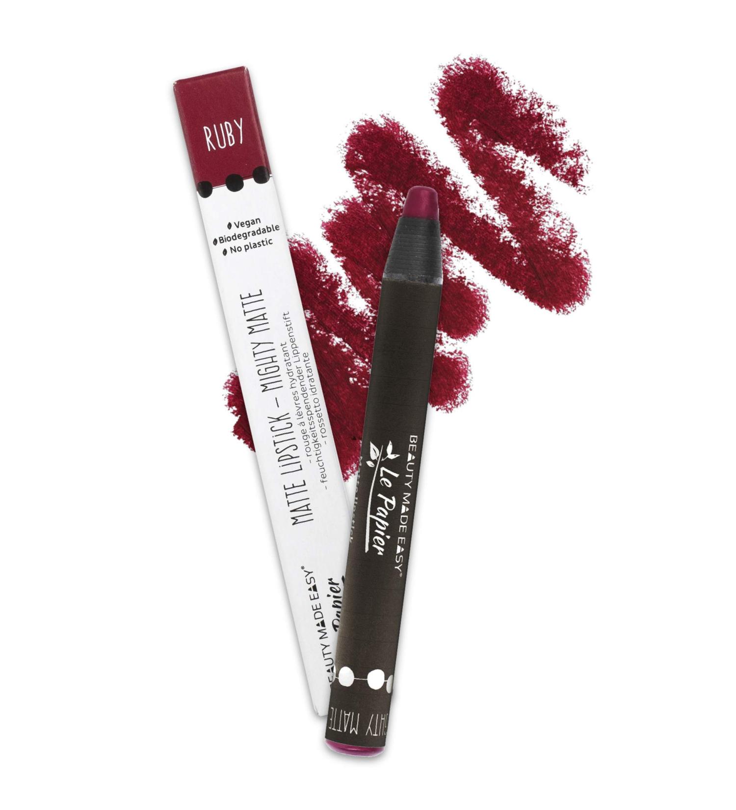 Beauty Made Easy: Vegan Moisturising Matte Lipstick - Mighty Matte RUBY | Plastic-Free Shea Butter Formula - Buy Online on GoSupps.com