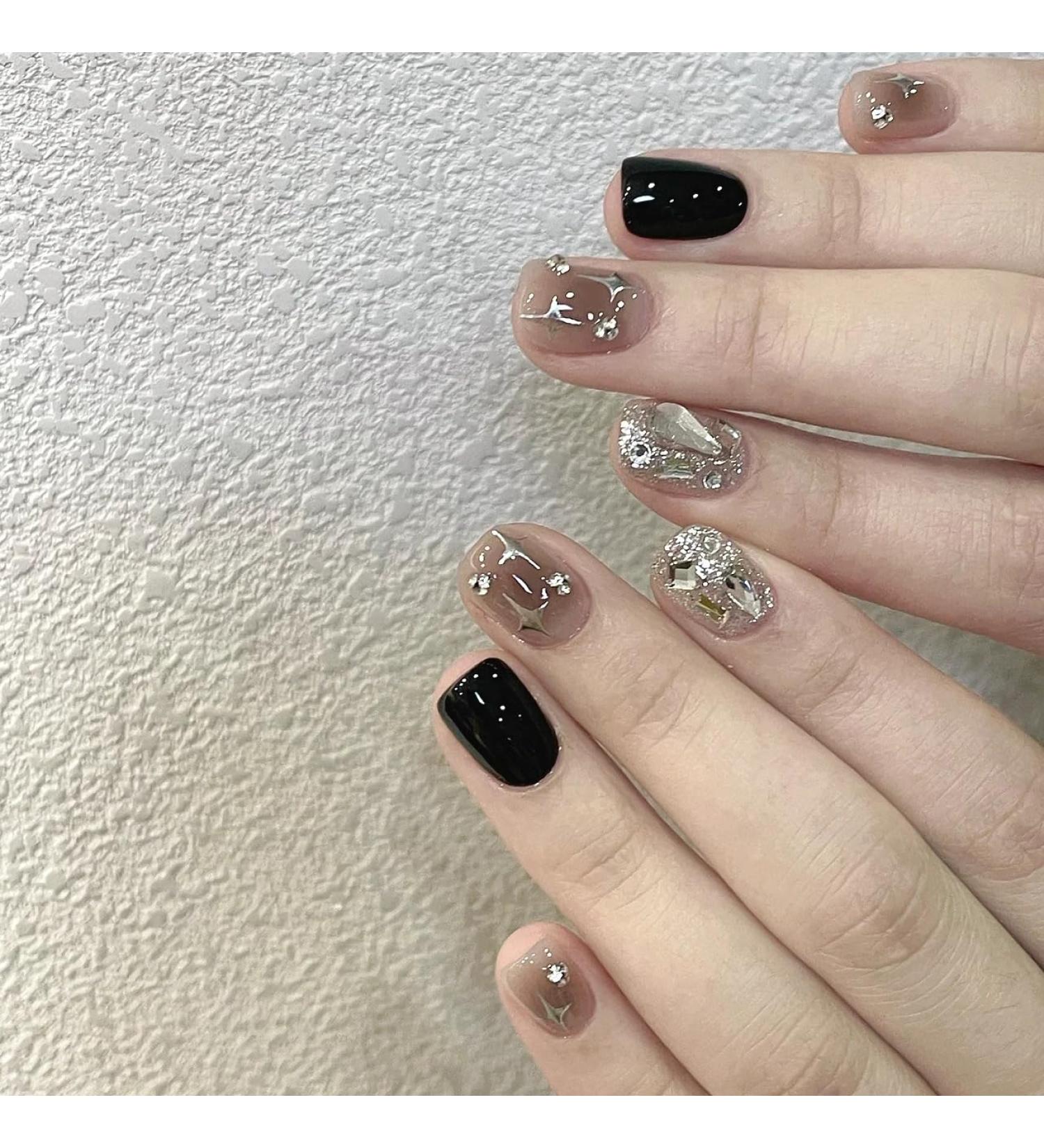 Handmade Nail Art Black Halo Dyed Short Style Compatible with Wearing Fake Nail Patches(M) - Buy Online on GoSupps.com